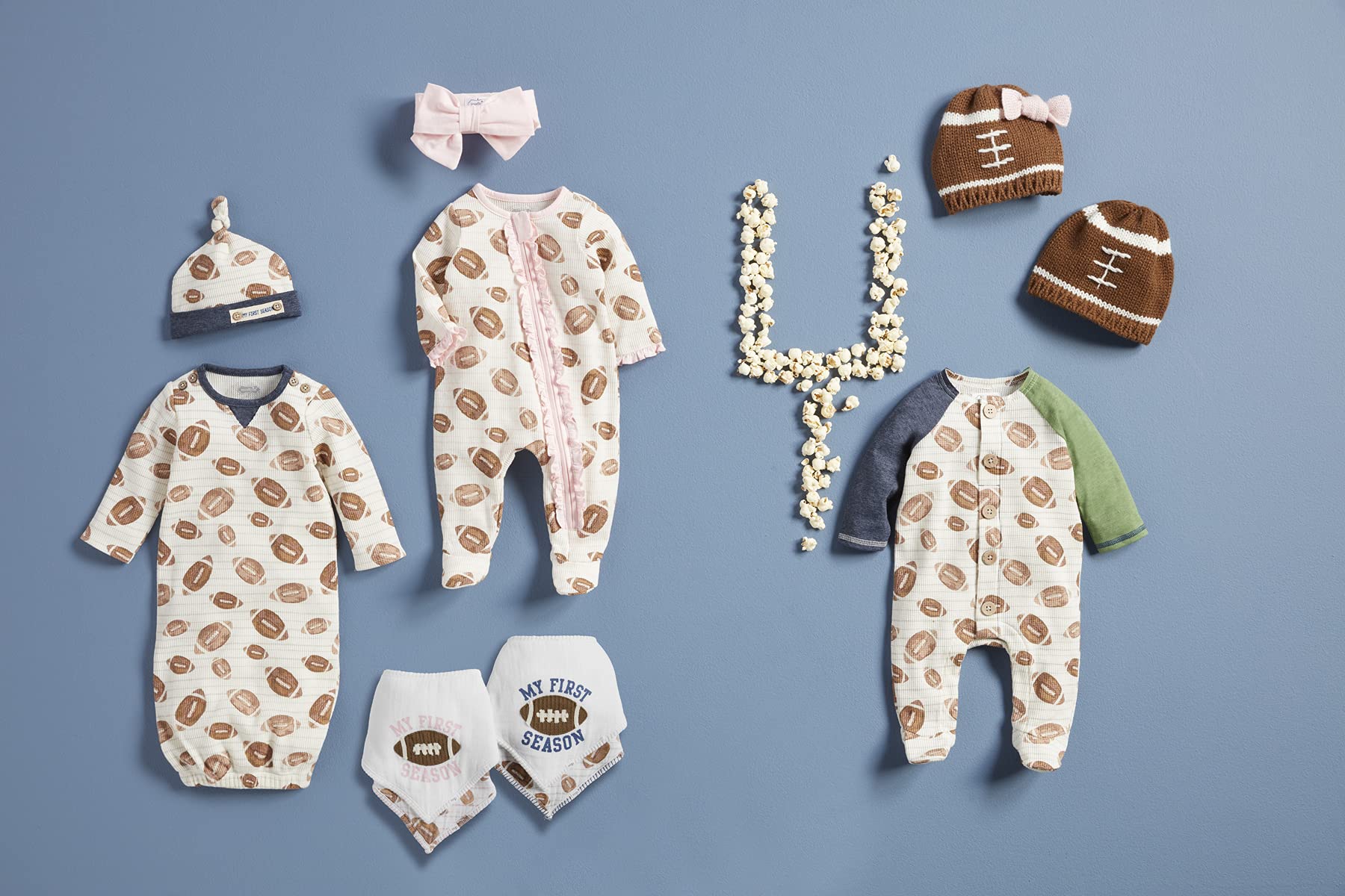 Mud Pie Baby Boys' Oatmeal Football Pajamas - Soft & Cozy One-Piece Sleeper for Newborns & Toddlers - Perfect for Game Day, Bedtime & Family Photos