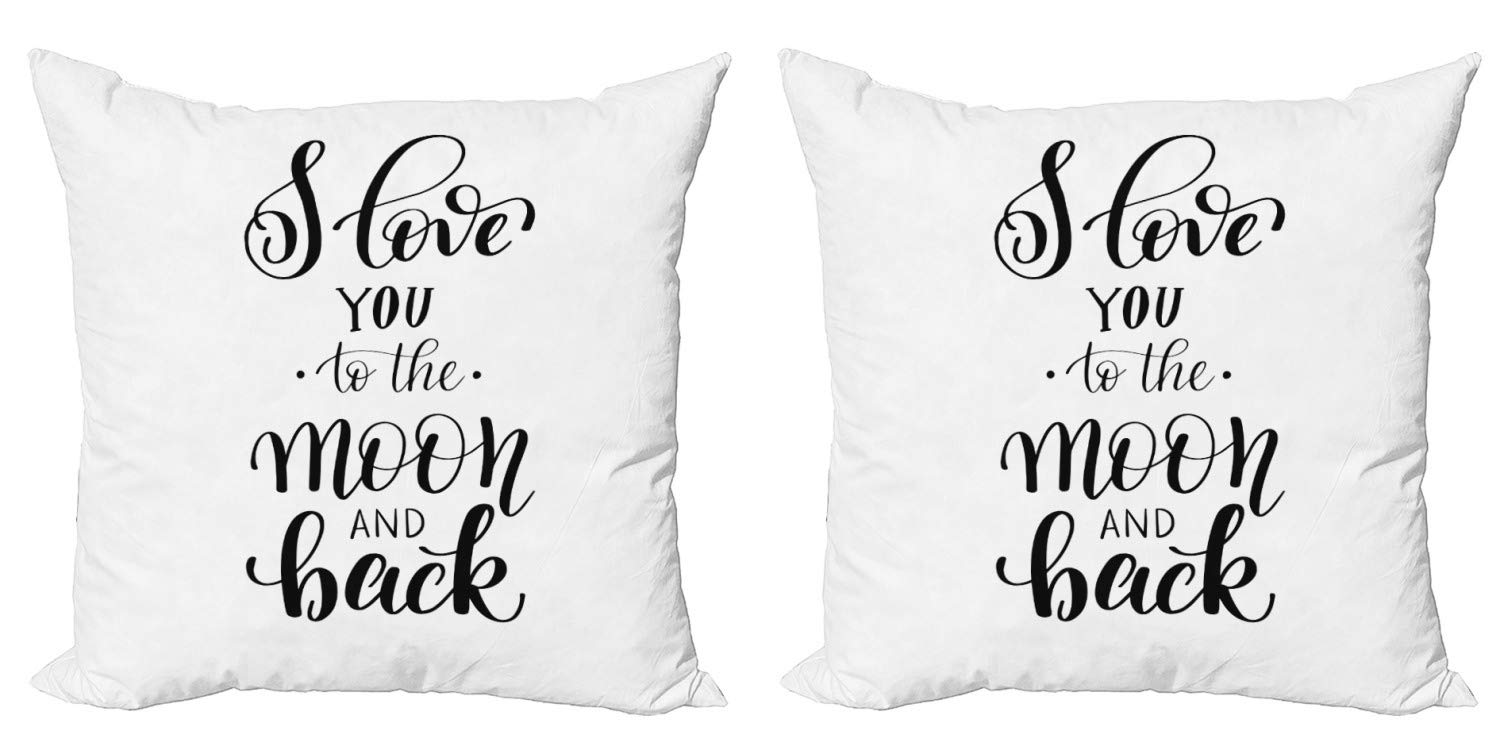 Ambesonne I Love You Throw Pillow Cover Set of 2 - Minimalist Moon & Back Typography Home Decor - Double-Sided Zippered Cushion Cover 16 Inch Black White - Perfect for Couples Gifts, Living Room Sofa & Bedroom Decor