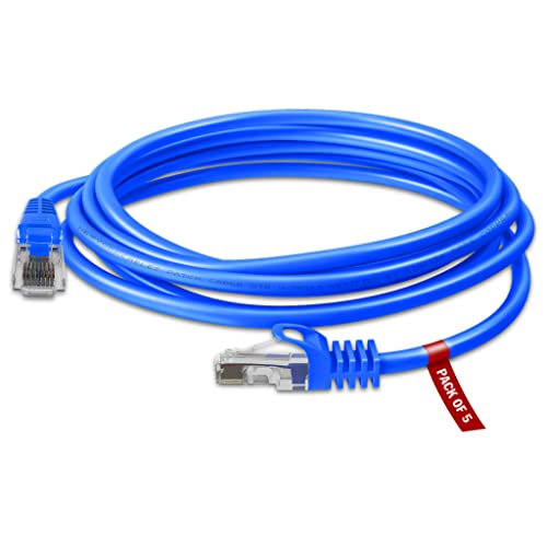 5-Pack 5ft Cat6 Ethernet Cable - Snagless Blue Patch Cord for High-Speed Internet & Home/Office Networking - Ideal for Gaming, Streaming & Office Setups
