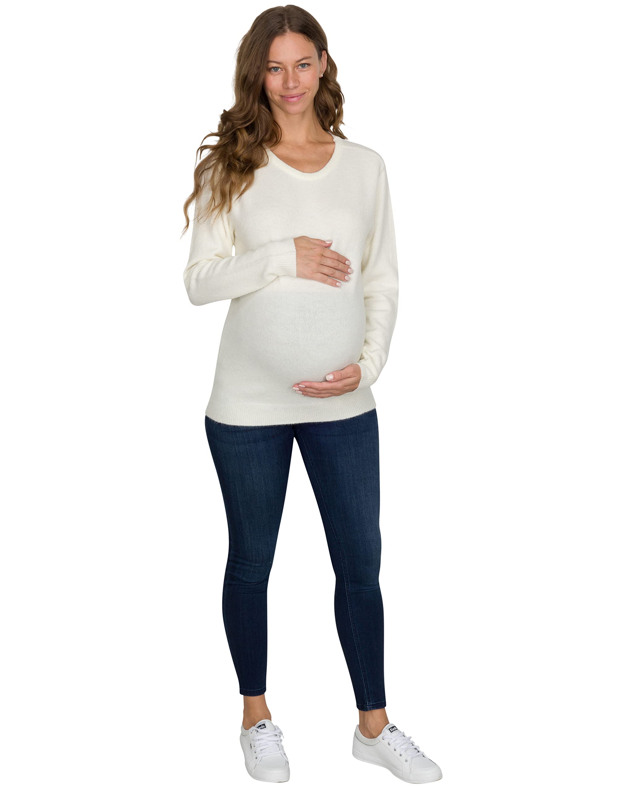 Eliana Stretch Brushed Knit Maternity Sweater - Soft Comfortable Pregnancy Top for Women - Perfect for Work, Casual Wear & Baby Showers