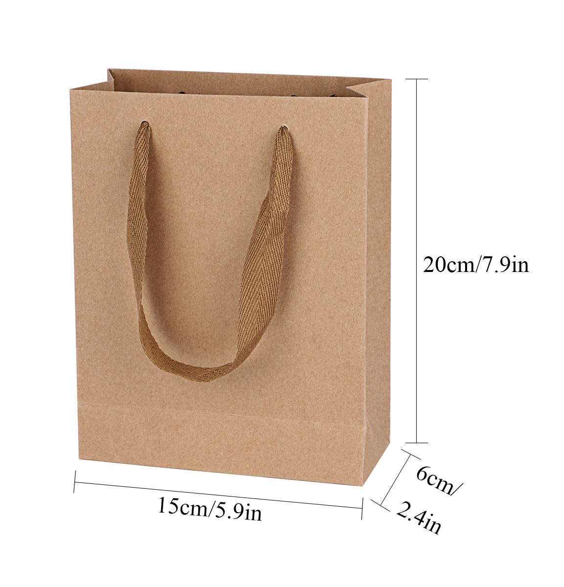 50-Pack Brown Kraft Paper Gift Bags with Handles - 5.9