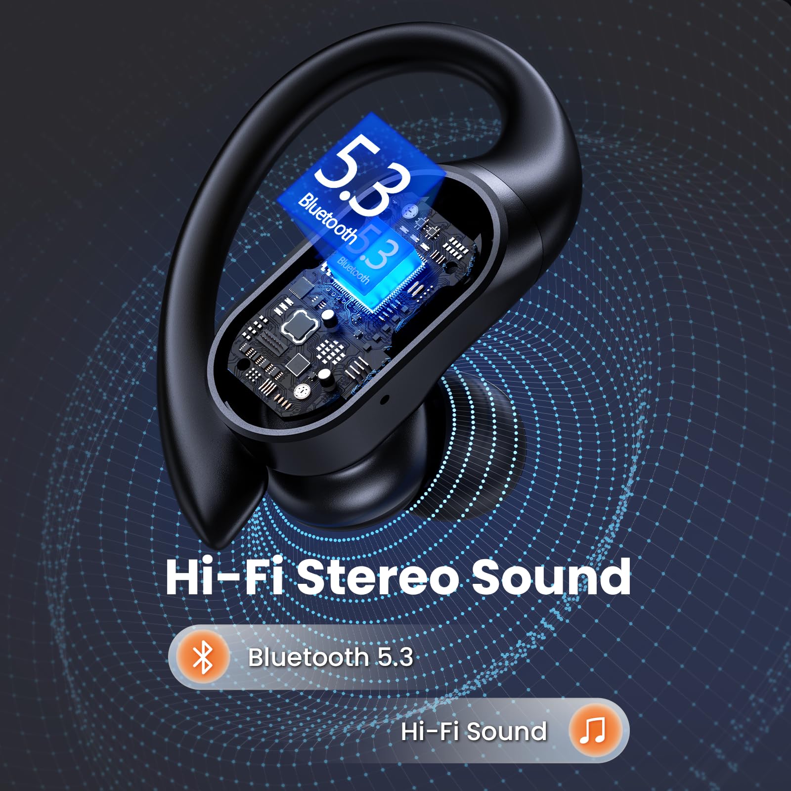 Wireless Bluetooth Earbuds with 90Hrs Playtime, IPX7 Waterproof, Wireless Charging Case & LED Power Display - Stereo Bass Sports Earphones with Over-Ear Earhooks (Black) - Perfect for Running, Gym Workouts & Outdoor Activities