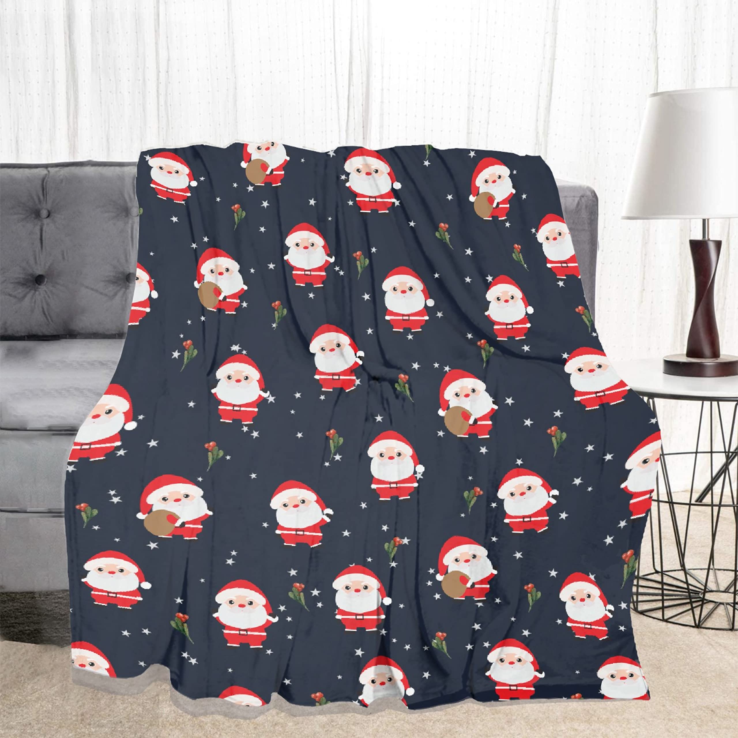 Soft Flannel Santa Throw Blanket - Extra Large 120x90 Inch Cozy Lightweight Quilt for Couch, Bed & Car - Christmas Party Decor, Holiday Gift for Women & Men - Perfect for Family Movie Nights & Winter Snuggles