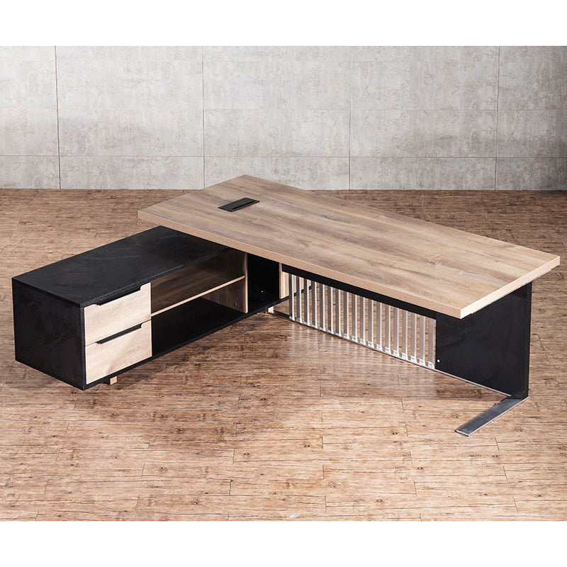 DAXTON Executive Desk with Left Return 2.4M - Warm Oak & Black Finish - Modern Office Furniture for Home & Business Workspace
