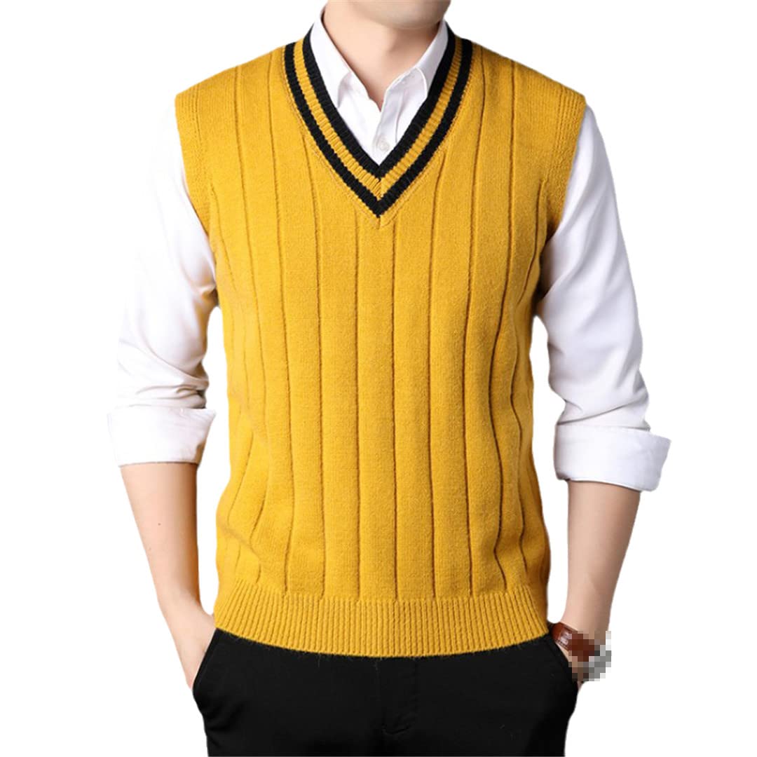 Men's Striped Knit Vest - Casual V-Neck Pullover for Autumn & Winter Layering