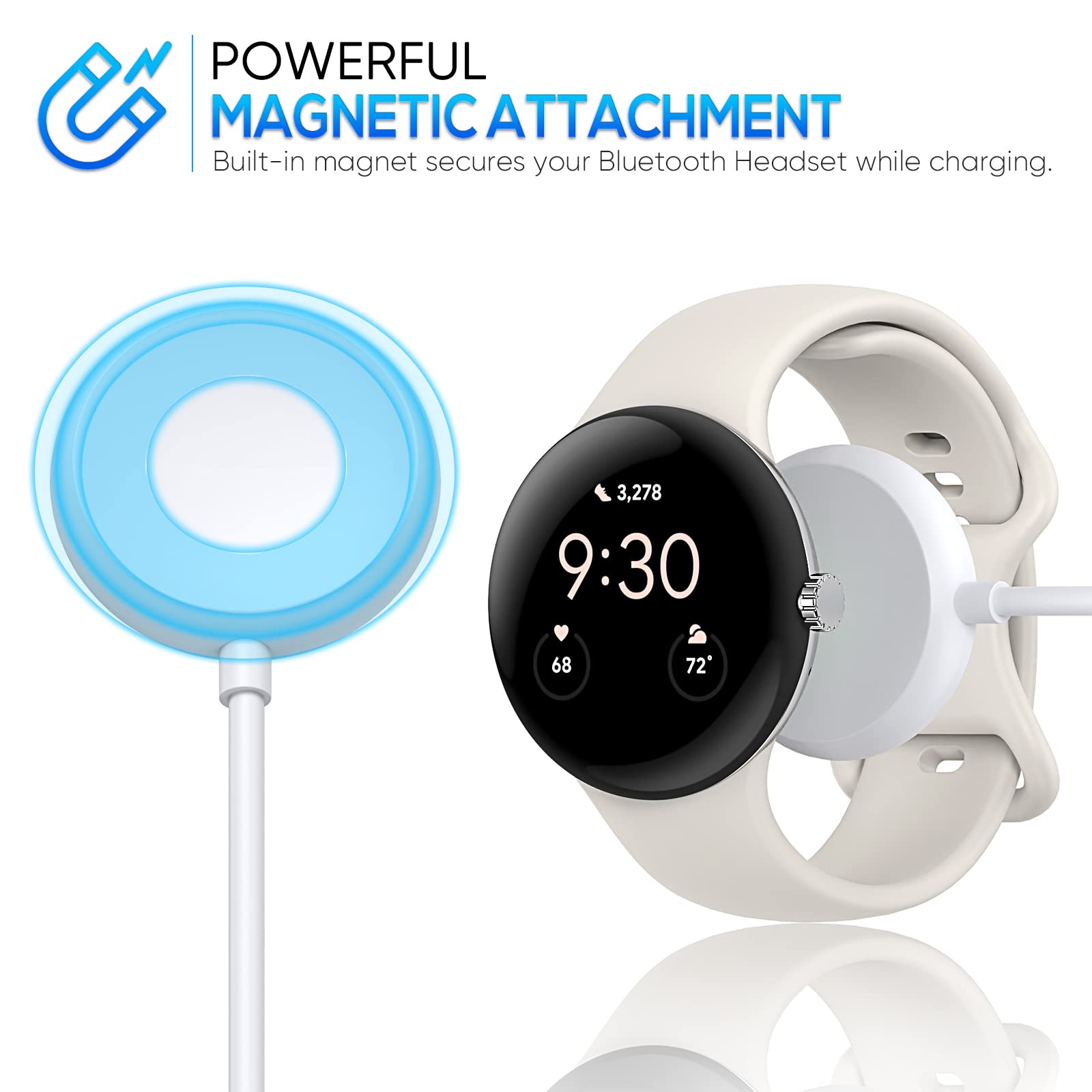 2 Pack Magnetic USB Charging Cable for Google Pixel Watch 1 - 3.3ft Fast Charger Cord Accessories Replacement (Not Compatible with Pixel Watch 2) - Perfect for Home, Office & Travel Charging