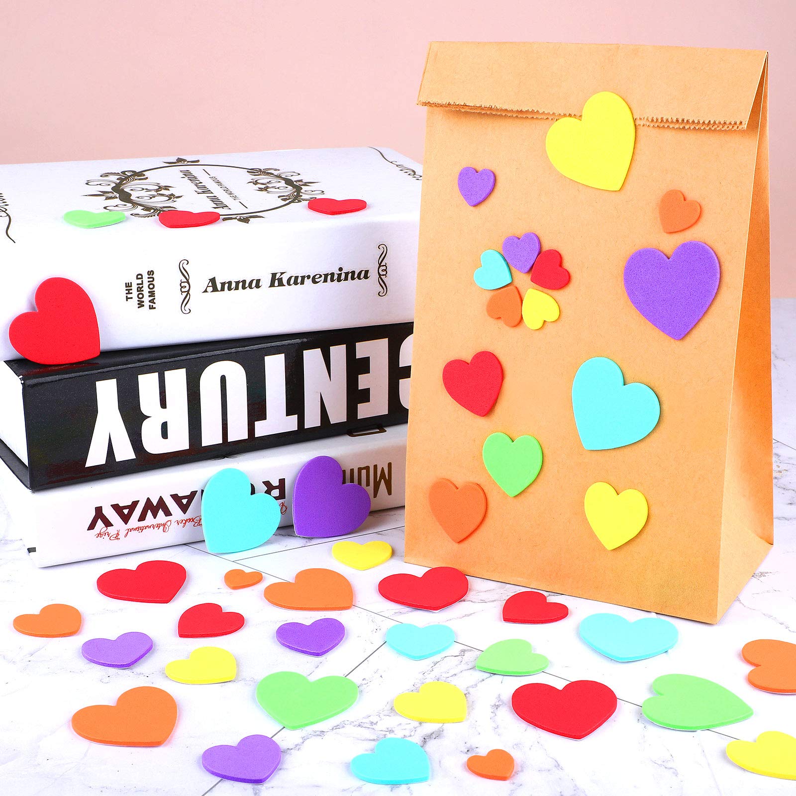 600pcs Self-Adhesive Heart Foam Stickers - Bulk Valentine's Day Crafts, Wedding Decorations, Scrapbooking & DIY Card Making Supplies for Kids & Adults