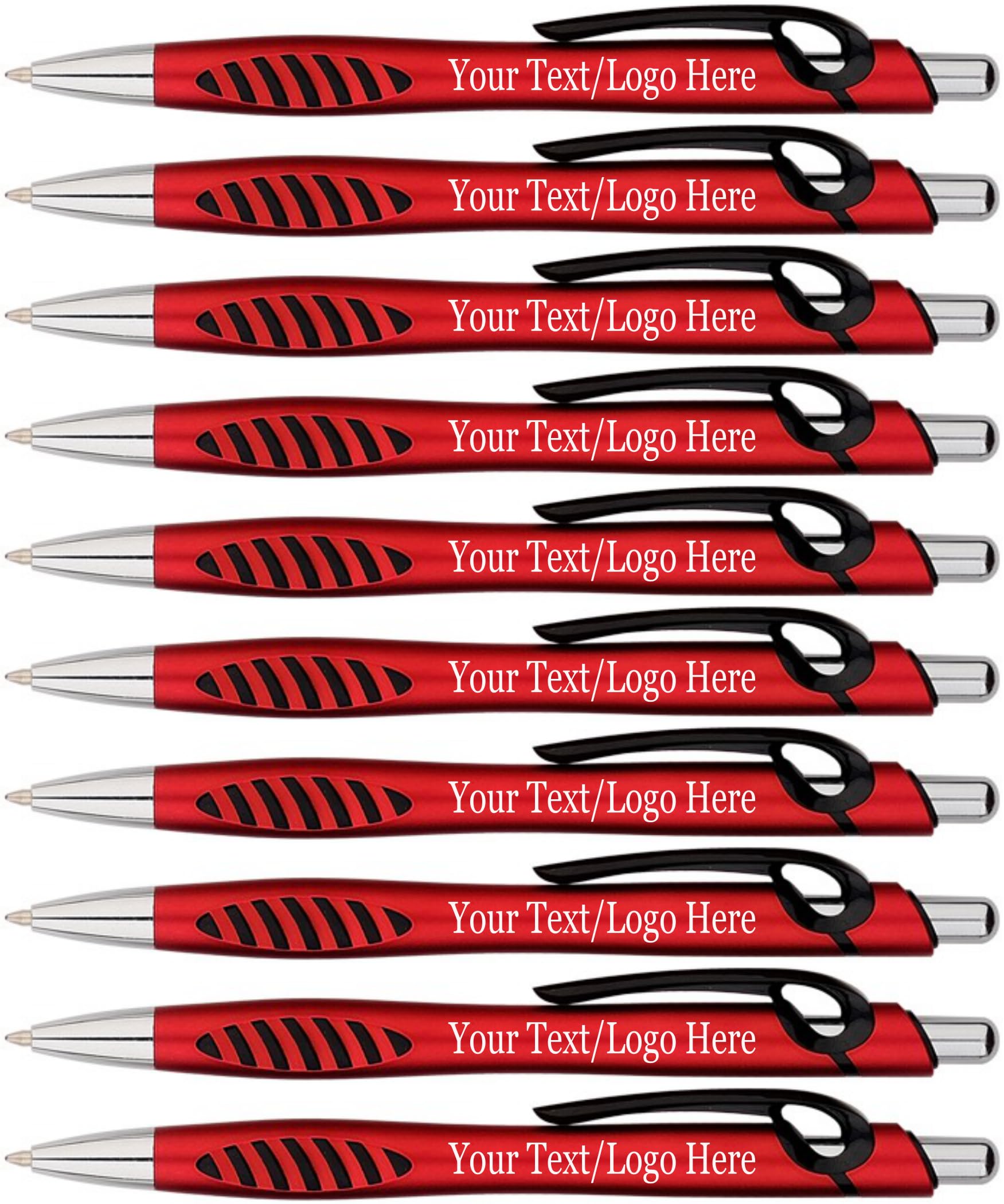 Custom Printed Click Action Ballpoint Pens with Your Logo - 300 Pack Bulk (Black Ink, Rubber Grip) - Perfect for Business Promotions, Corporate Gifts, Trade Shows & Events - Personalized Red Pens for Branding & Marketing