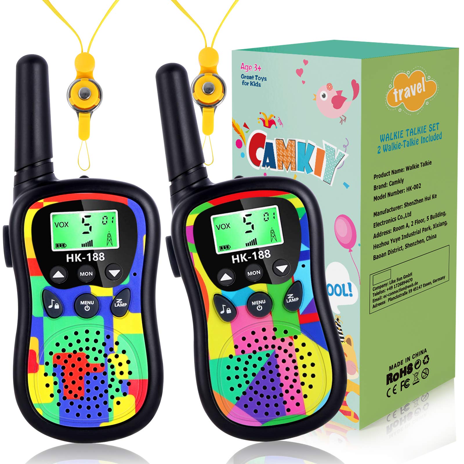 Camkiy Kids Walkie Talkies for Boys & Girls Ages 3-10 - 3 Mile Range 22-Channel 2-Way Radios with Flashlight & VOX - Perfect for Outdoor Adventures, Camping, Hiking & Backyard Play (Colorful)