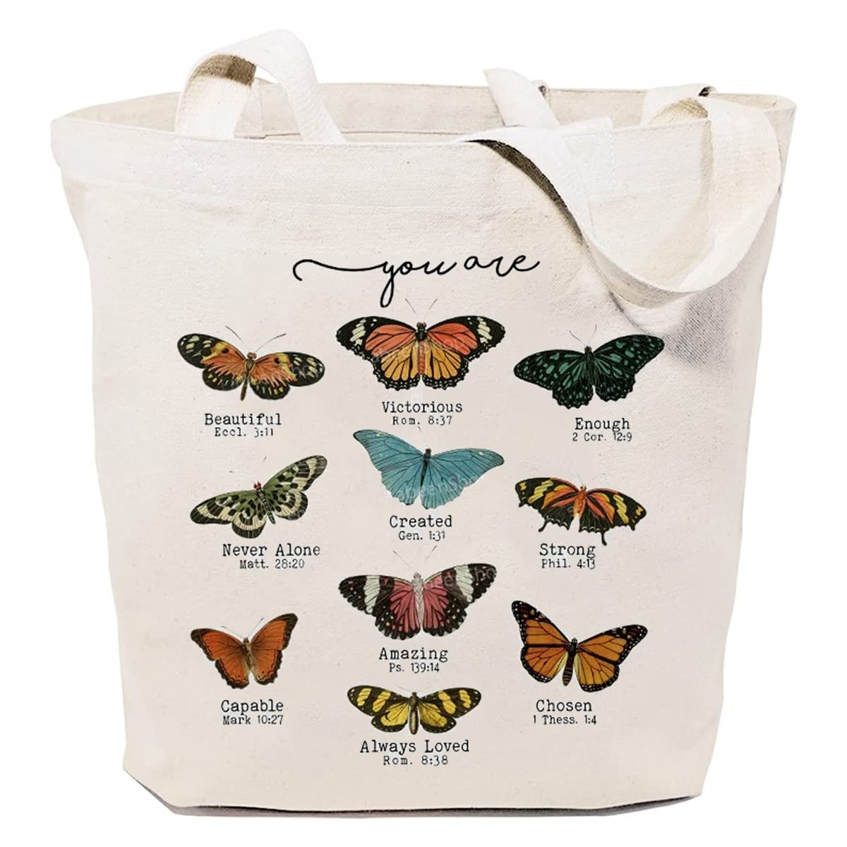 Butterfly Bible Verse Canvas Tote Bag - Inspirational & Funny Reusable Shopping Bag for Women - Perfect for Church, Bible Study, Groceries & Daily Use