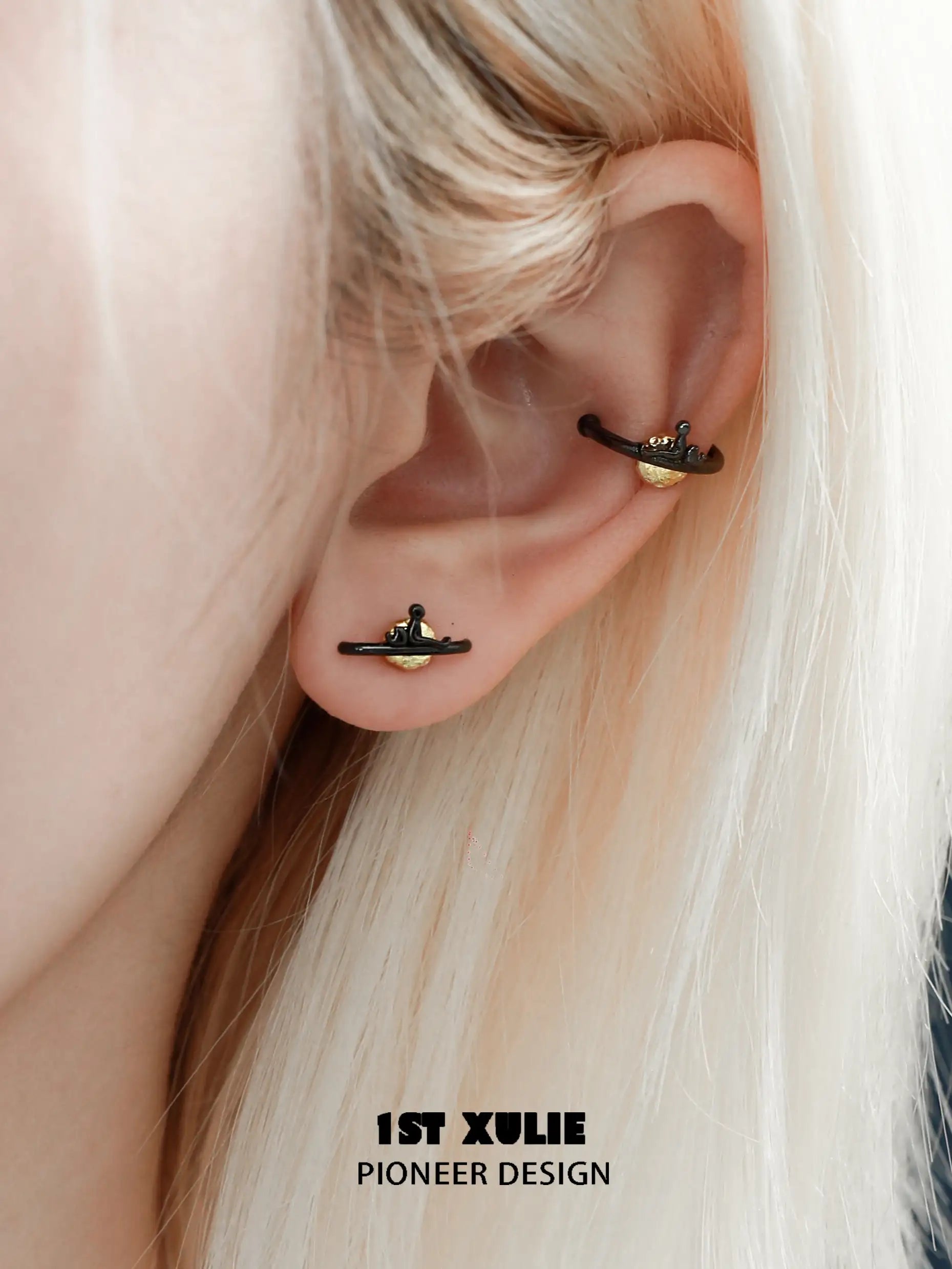 S925 Sterling Silver Black Gold Cat's Gaze Stud Earrings for Women - Elegant & Hypoallergenic Jewelry Gift for Cat Lovers, Perfect for Date Night & Special Occasions
