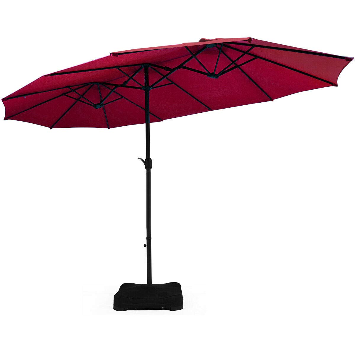 15FT Double-Sided Burgundy Patio Market Umbrella with Crank Handle - Extra Large Canopy for Outdoor Sun & Rain Protection - Perfect for Garden, Deck, Backyard, Balcony, Poolside & Beach
