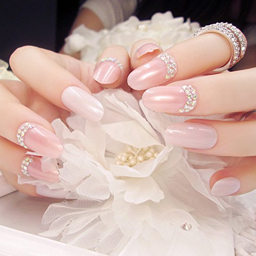 24PCS Fake Nails Set - C47 Bridal Nail Patches, Press On Nails with Glue, Acrylic False Nails for Wedding, Party & Special Occasions