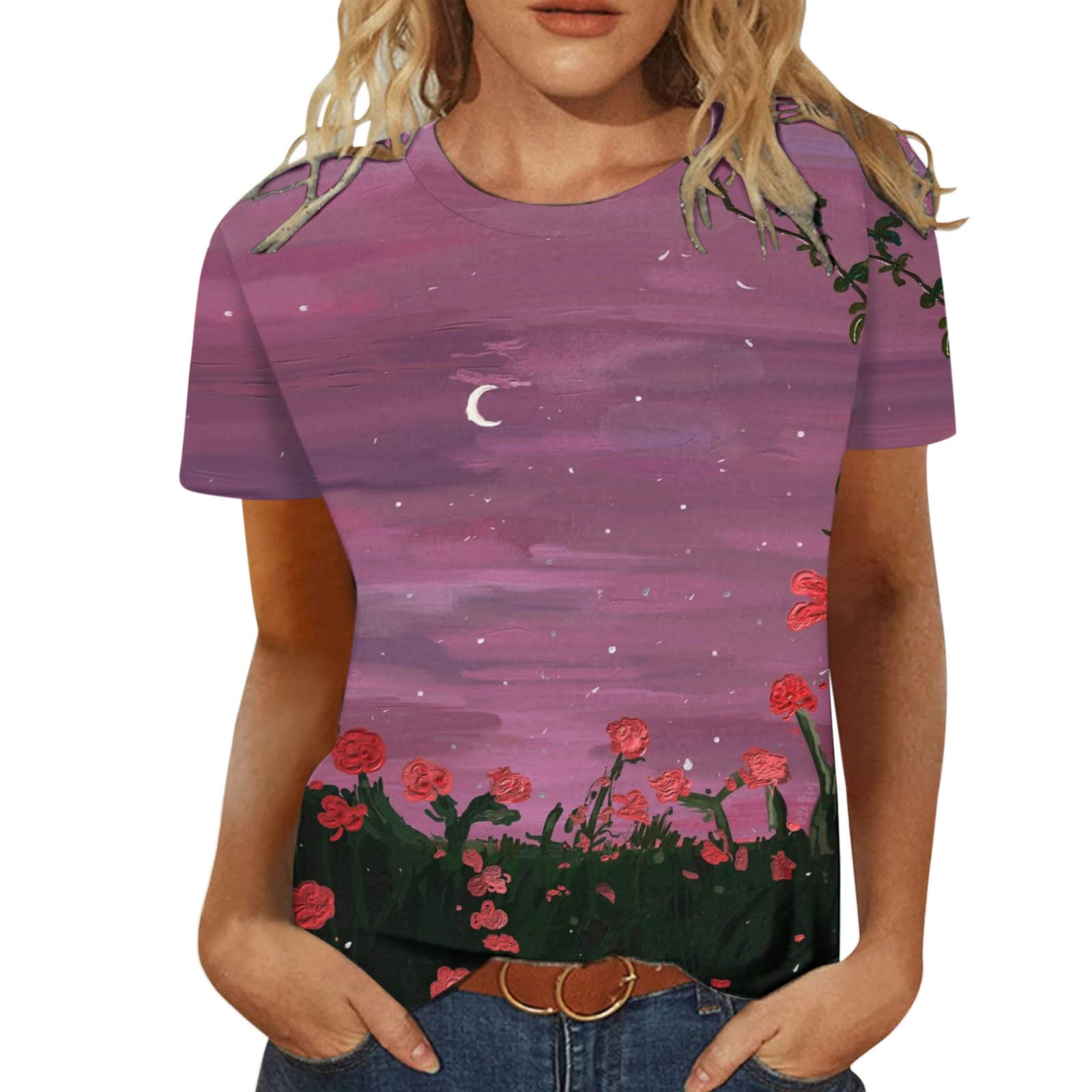 Women's Floral Print Crewneck T-Shirt - Workout Tank Top & Casual Tunic Blouse for Summer & Fall | Gym, Yoga, Office & Everyday Wear