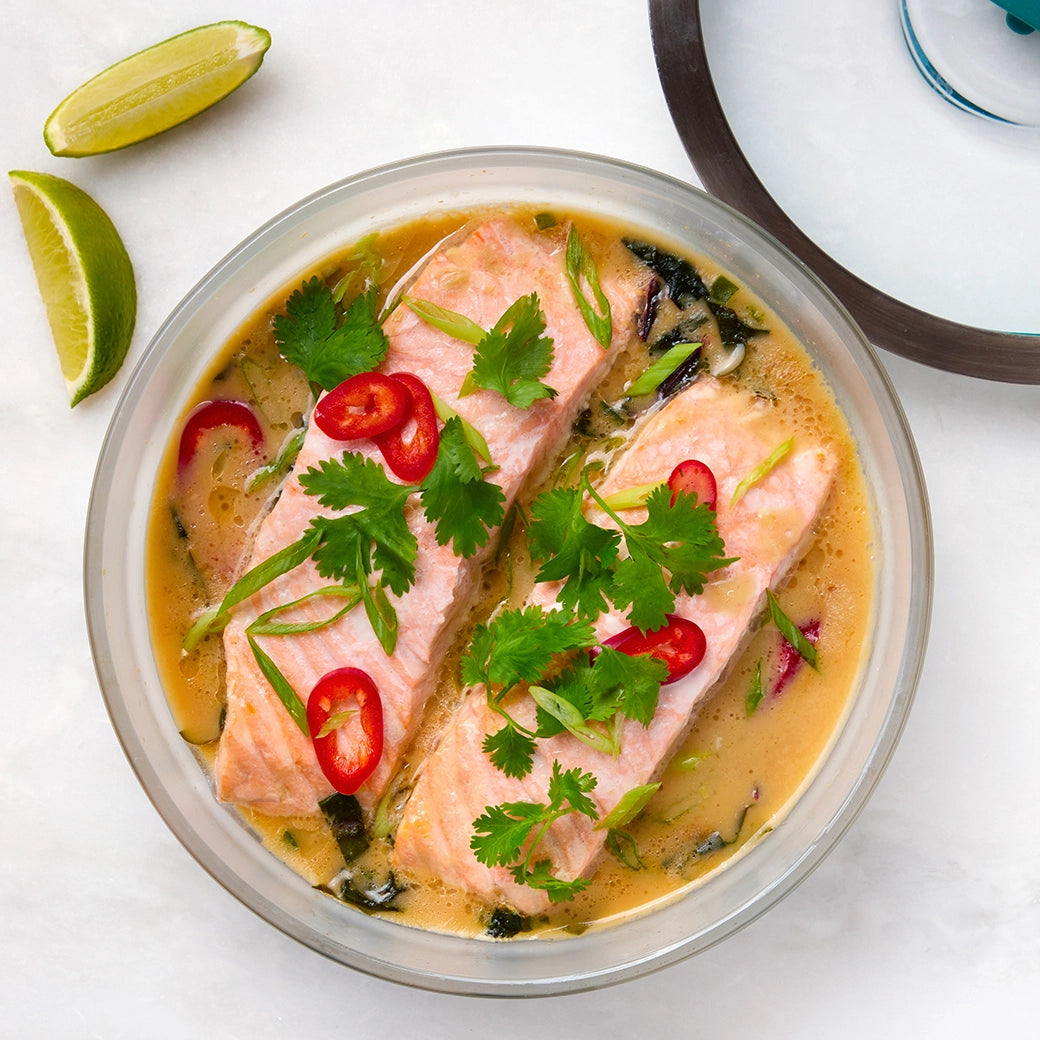Fresh Wild-Caught Coconut Poached Salmon Fillet - Healthy Keto & Paleo Dinner Recipe - Perfect for Grilling, Baking & Meal Prep