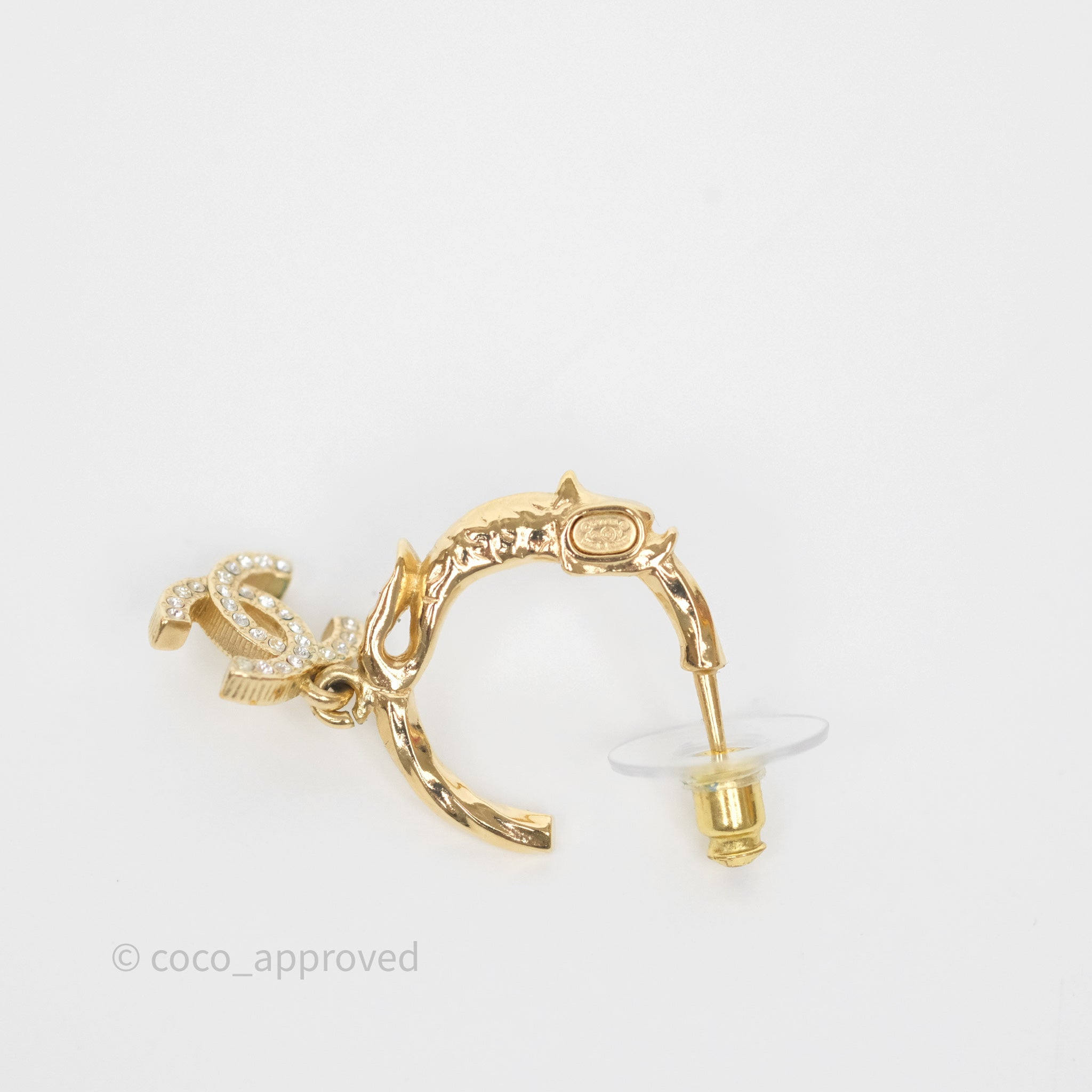 Chanel CC Crystal Hoop Earrings for Women - 23V Gold Tone Luxury Fashion Jewelry - Perfect for Parties, Weddings & Special Occasions