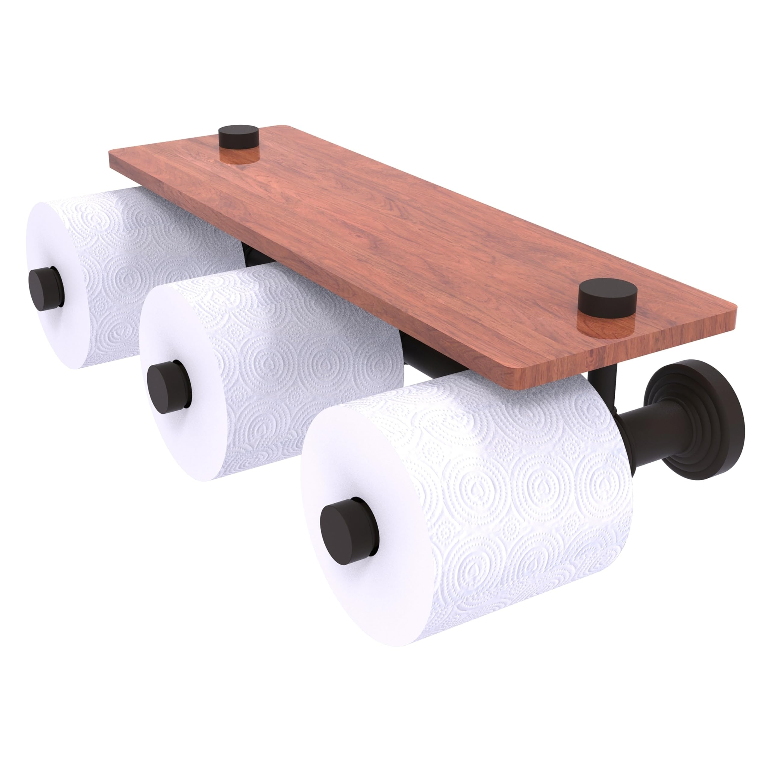 Allied Brass WP-35-3S-IRW-ORB 3-Roll Wood Shelf Toilet Paper Holder - Oil Rubbed Bronze Finish - Waverly Place Collection - Bathroom Tissue Dispenser for Modern & Farmhouse Decor - Perfect for Bathrooms, Powder Rooms & Guest Suites
