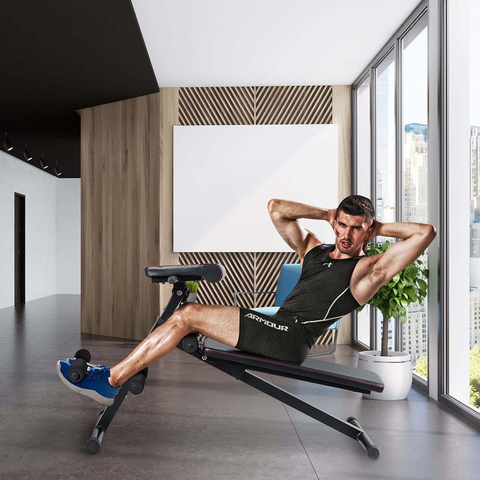 Goplus Adjustable Weight Bench - Foldable Multi-Functional Exercise Bench for Strength Training, Core Workouts, Leg Exercises, Sit Ups & Push Ups - Perfect for Home Gym & Personal Fitness Training (Black)