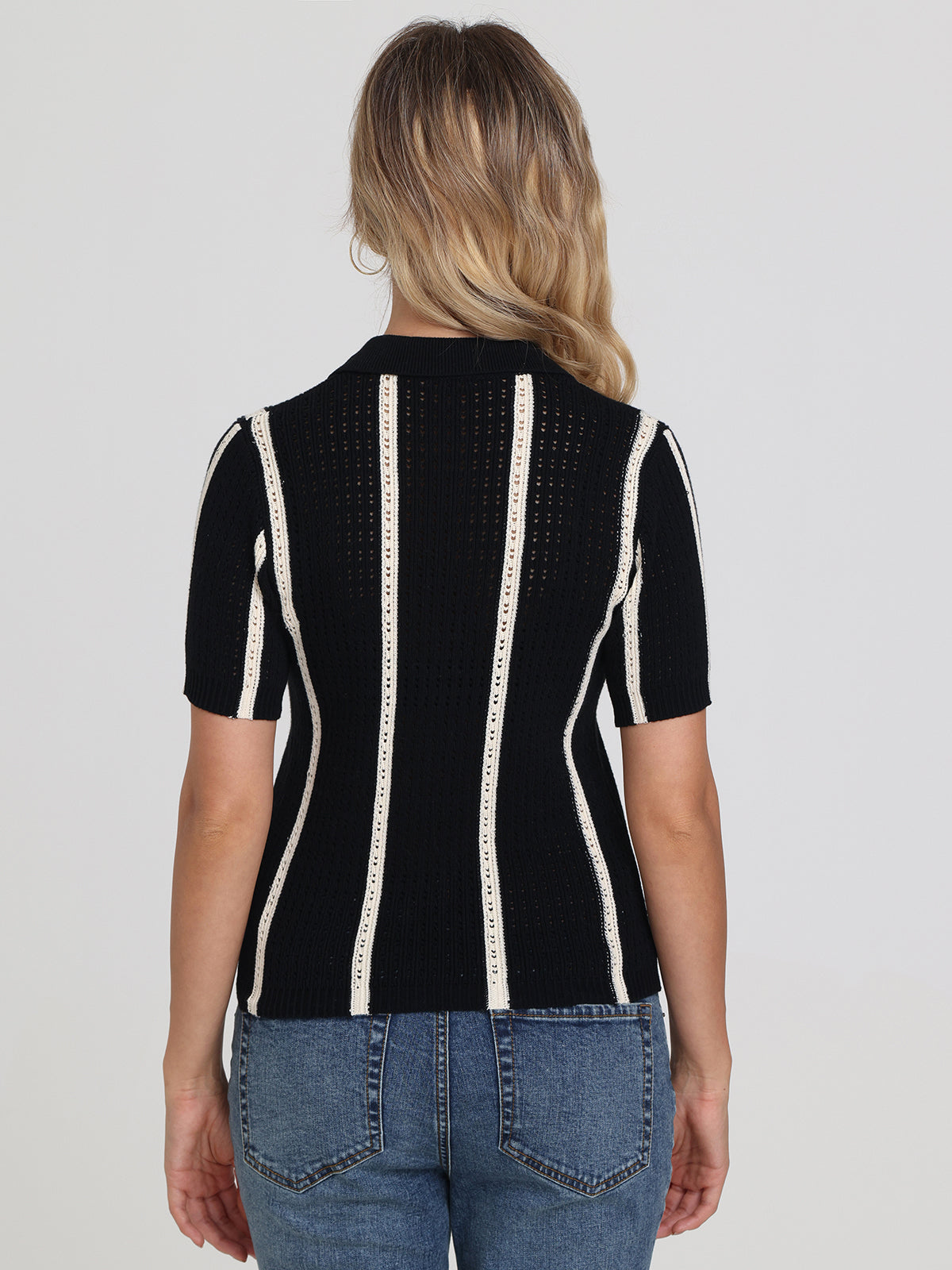Jada Women's Stripe Polo Button Down Shirt - Casual & Office Wear - Perfect for Work, Business, and Everyday Outfits