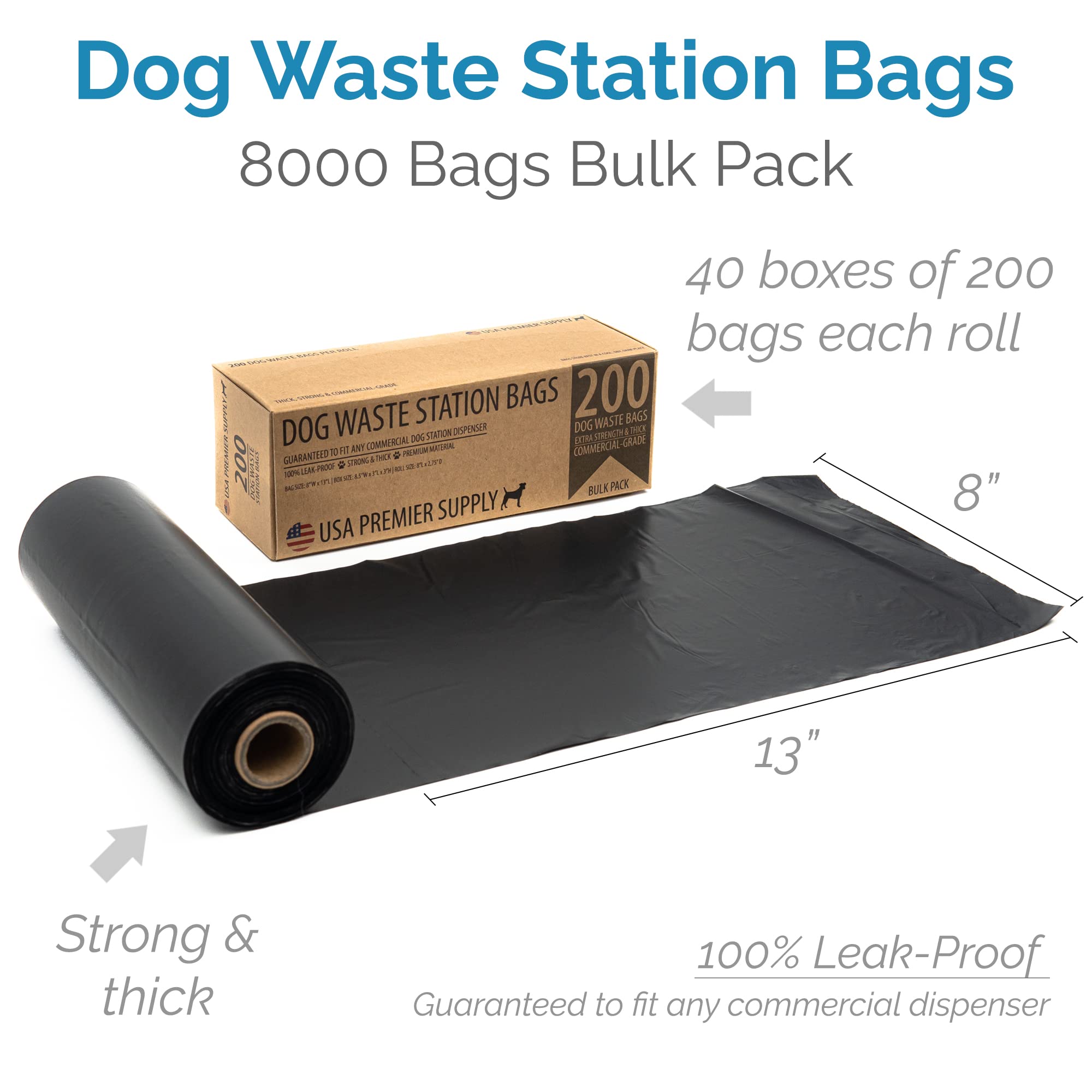 Premium Dog Poop Bags Bulk - 8000 Extra Thick Leak-Proof Waste Bags (40 Rolls) - Fits All Commercial Dispensers - Eco-Friendly Pet Waste Solution for Daily Use - Perfect for Dog Walking, Park Visits, Backyard Cleanup & Travel