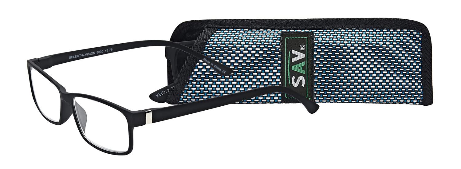 SAV Men's Flex 2 5030 Black Reading Glasses - Lightweight & Comfortable for Computer Work, Reading, and Office Use