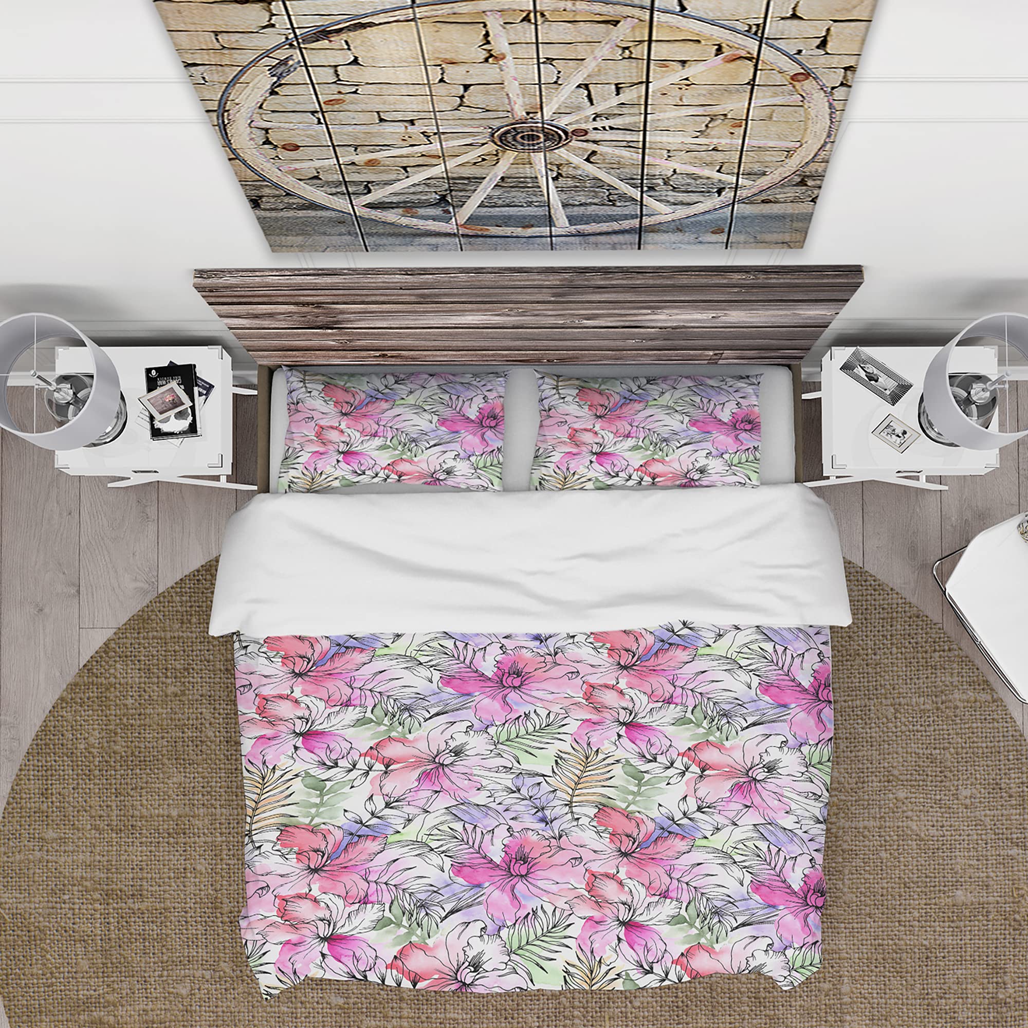 Tropical Flowers Floral Duvet Cover Set - Queen Size Bedding with Vibrant Botanical Print - Perfect for Beach House Decor & Boho Chic Bedroom Style
