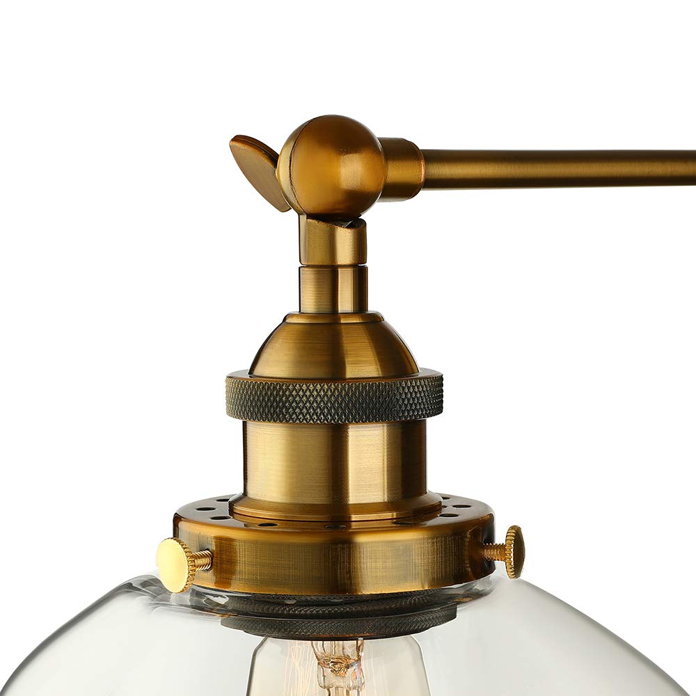 Industrial Single Light Glass Wall Sconce - LITFAD LED Edison Bulb Fixture with Antique Clear Glass Globe Shade for Bedroom, Living Room, Hallway & Restaurant Lighting Decor