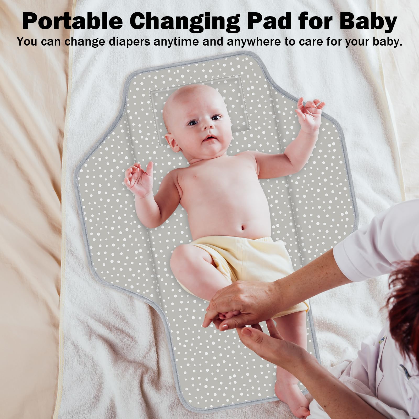 Waterproof Foldable Baby Diaper Changing Pad with Built-in Pillow - Portable Travel Changing Mat for Newborns & Infants | Compact Diaper Station for Nursery, Car, Stroller & On-the-Go | Grey Cloud Design