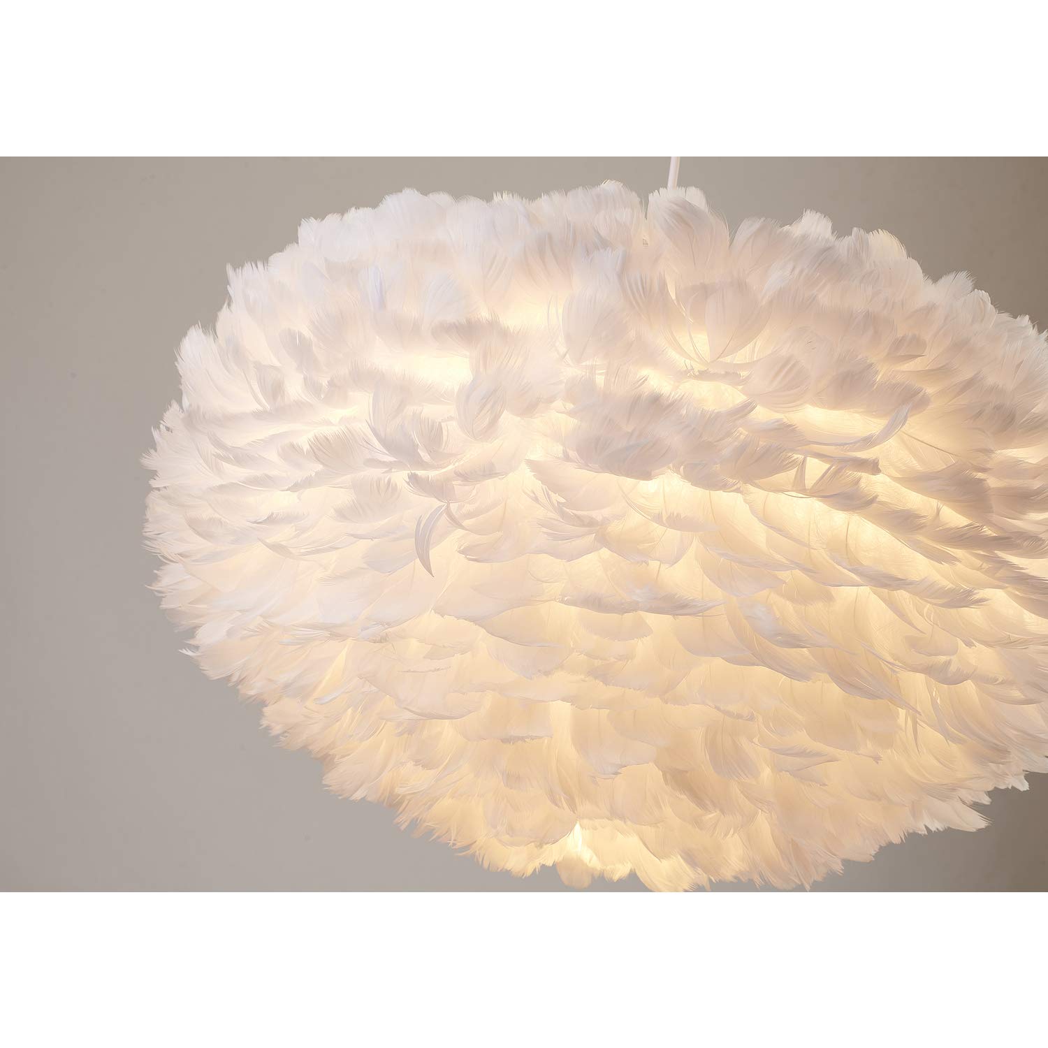 Bethel White Goose Feather Ball Chandelier with White Iron Frame - Elegant Ceiling Light for Dining Room, Bedroom, and Living Room Decor
