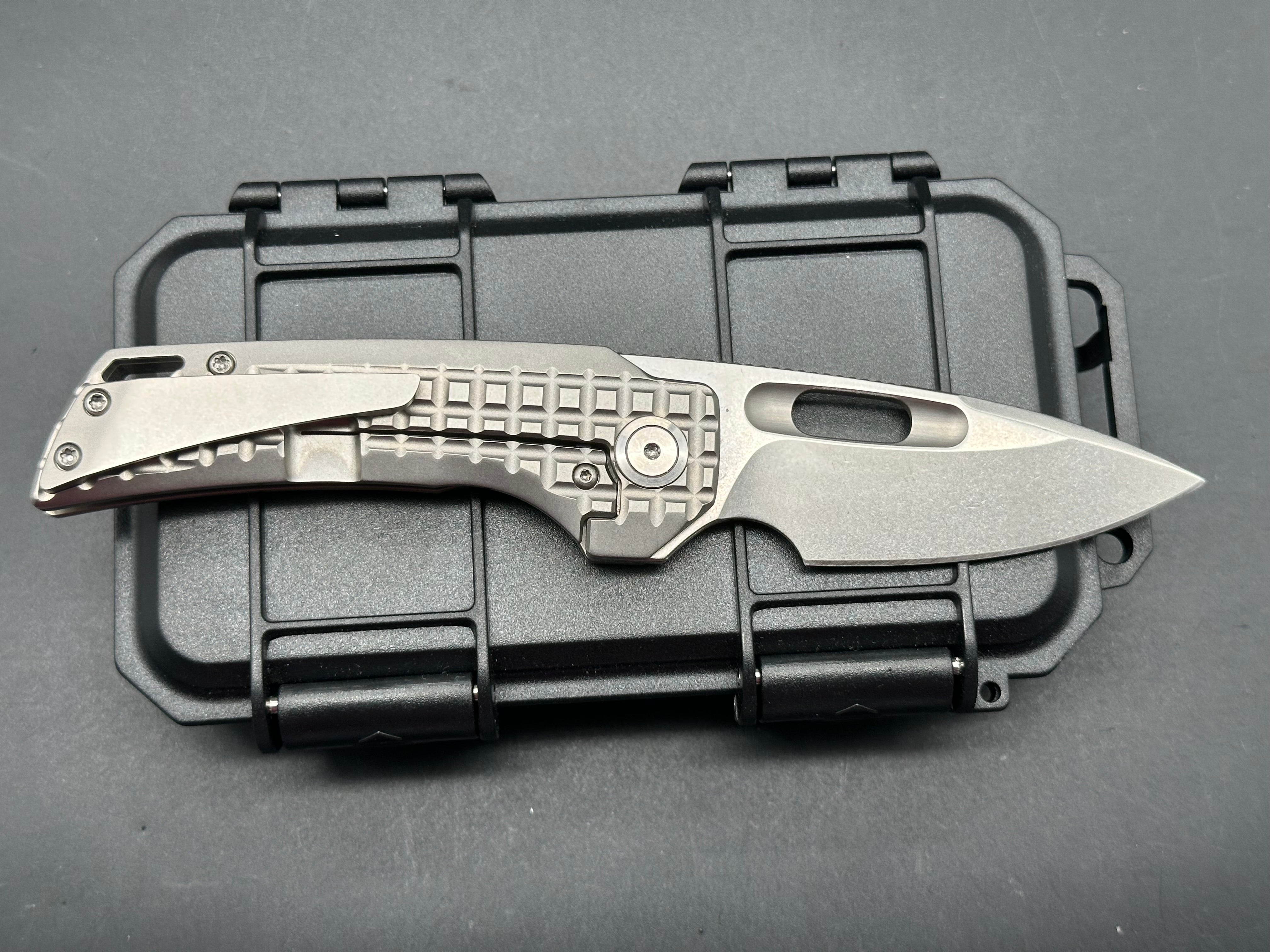 EMP EDC Nymble Folding Knife - Elmax Stonewash Blade & Titanium Frag Handle - Compact Everyday Carry Pocket Knife for Outdoor, Camping, and Tactical Use