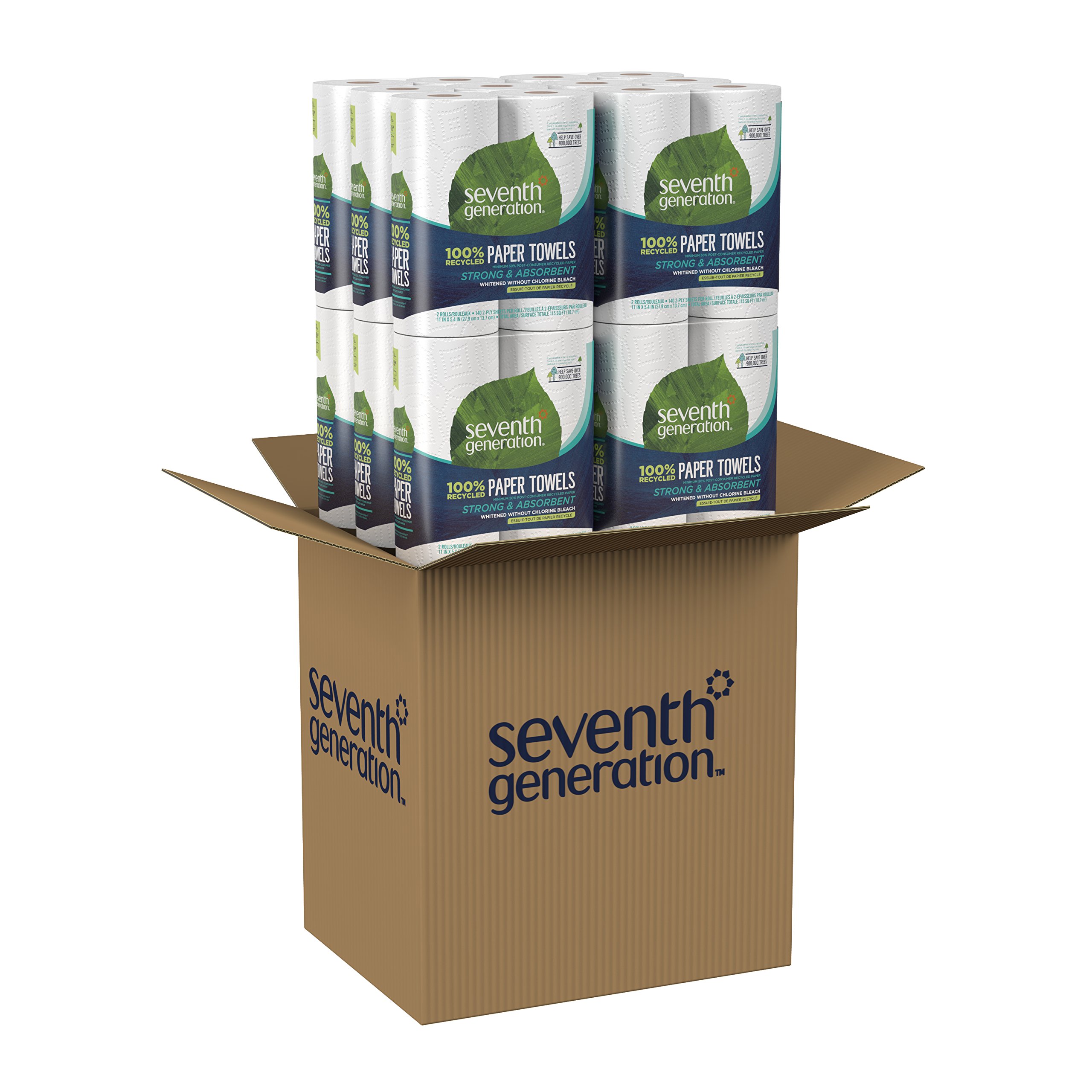Seventh Generation 100% Recycled Paper Towels, 2-Ply, 2-Count (Pack of 12) | Eco-Friendly Kitchen & Cleaning Supplies for Home & Office Use