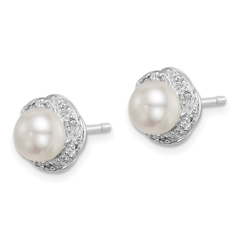 925 Sterling Silver Freshwater Cultured Pearl & Diamond Stud Earrings for Women - Elegant Fine Jewelry Gift for Her - Perfect for Weddings, Anniversaries & Special Occasions