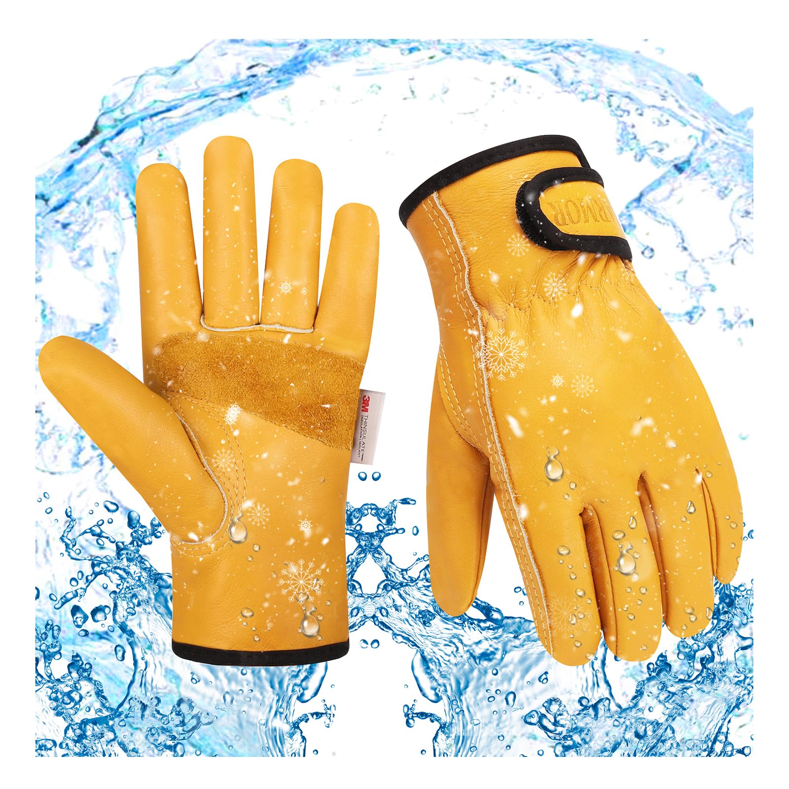 Men's Winter Leather Work Gloves with Thinsulate Lining - Thermal Insulated Cold Weather Gloves for Construction, Outdoor Work & Snow Shoveling - 100g Insulation, Leather Palm, Size XL