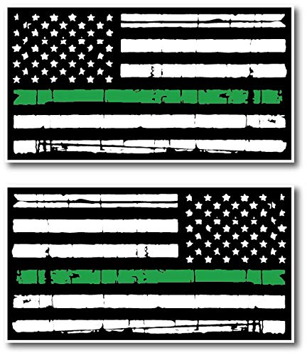 Thin Green Line Military Veterans Support Decal Sticker - 2 Pack American Flag Car & Truck Stickers (Mirrored Reverse) - Show Support for Veterans on Vehicles, Windows, Laptops