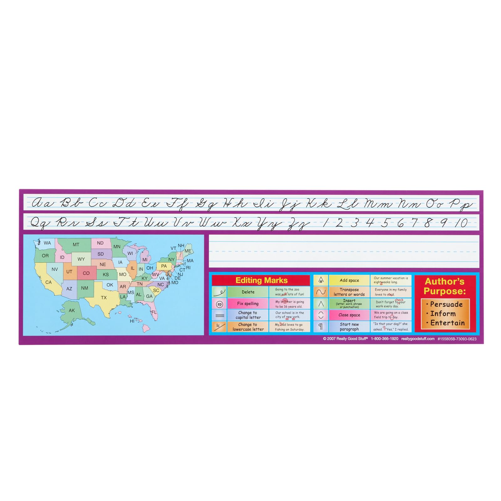 Zaner-Bloser Intermediate Double-Sided Nameplate - 12 Pack Cardstock Desktop Reference with Self-Adhesive Sleeves & Testing Inserts - Perfect for Classroom Desks, Homeschooling, and Student Learning Activities