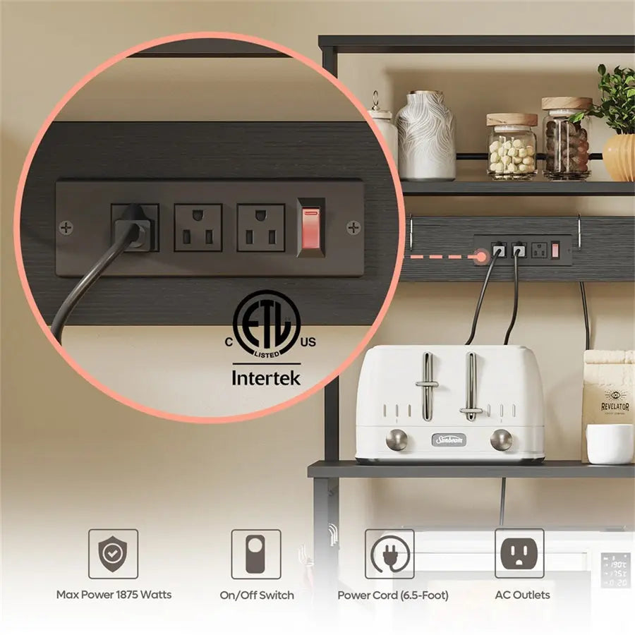 Bestier 60 Inch Bakers Rack with Power Outlet - 5-Tier Coffee Bar Table with Storage Shelf - Perfect for Kitchen, Dining Room, or Home Office Organization & Decor