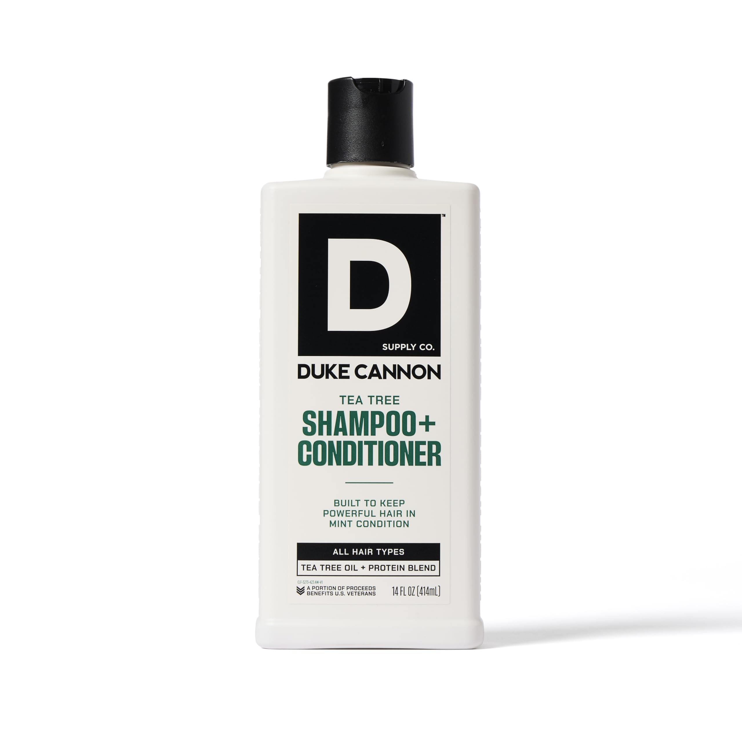 Duke Cannon Supply Co. 2-in-1 Hair Wash & Conditioner for Men - Tea Tree Oil Shampoo with Masculine Scent - Gentle Cleansing & Strengthening Formula (14 oz) - Perfect for Gym, Travel & Daily Hair Care