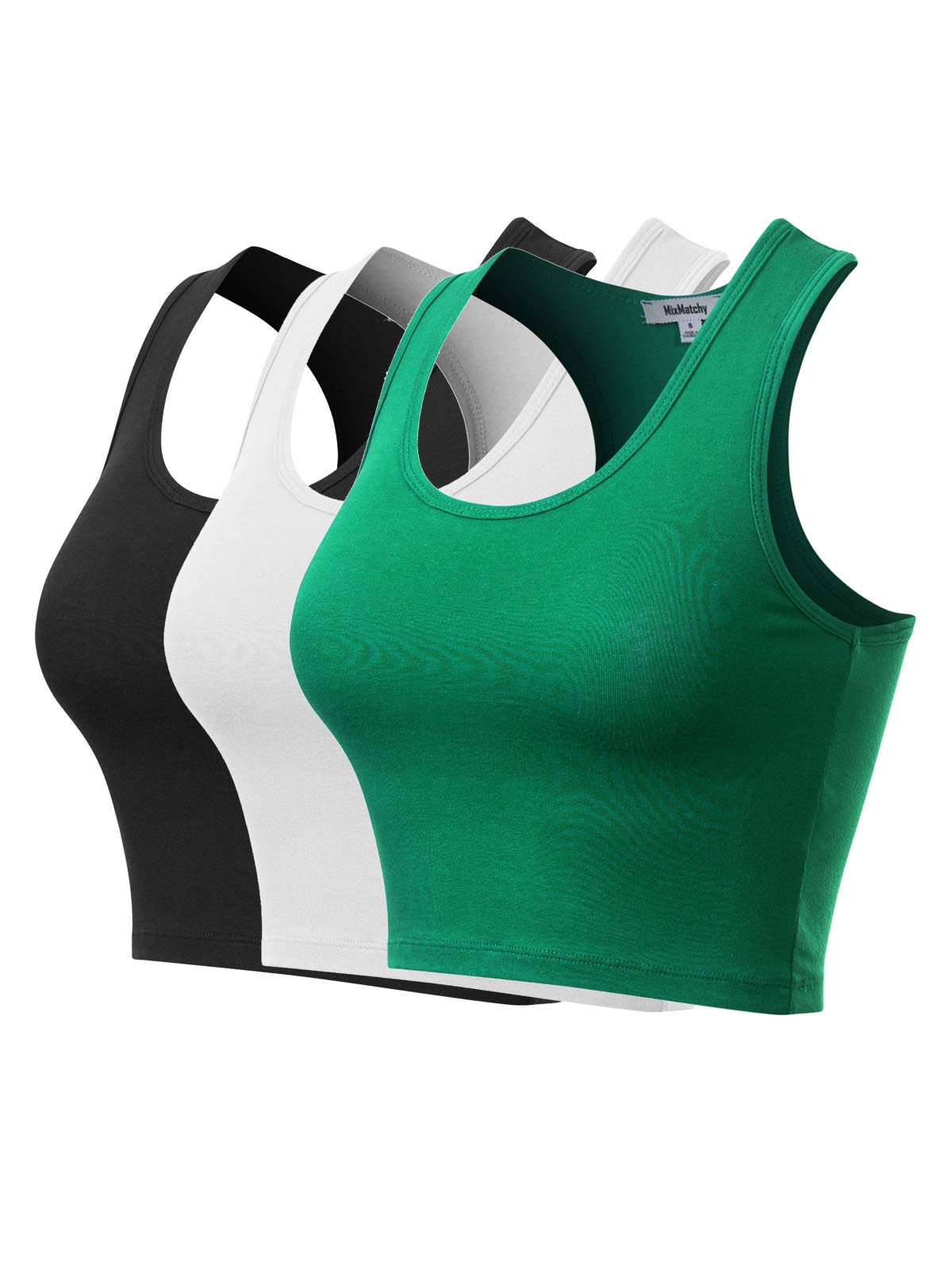 MixMatchy Women's Workout Crop Tank Tops - 3 Pack Racerback Yoga Tops, Breathable Cotton Sleeveless Gym Shirts for Running, Fitness & Yoga - Perfect for Gym, Home Workouts and Outdoor Activities