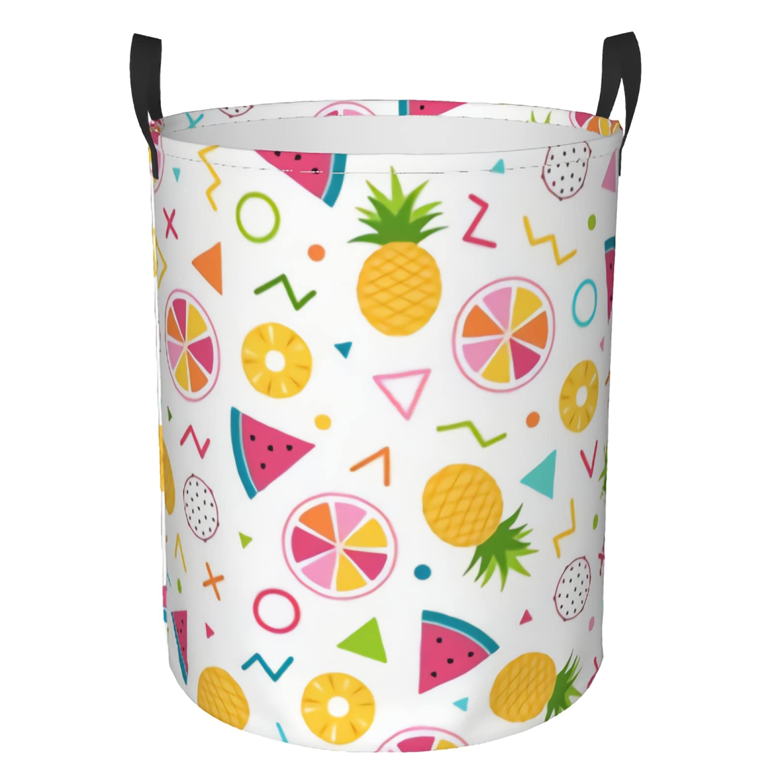 Tropical Pineapple Watermelon Laundry Hamper - Lightweight Collapsible Storage Basket with Waterproof Canvas Fabric, Perfect for Organizing Toys, Dirty Clothes in College Dorms, Bathrooms & Kids' Rooms - Multicolor Home Decor