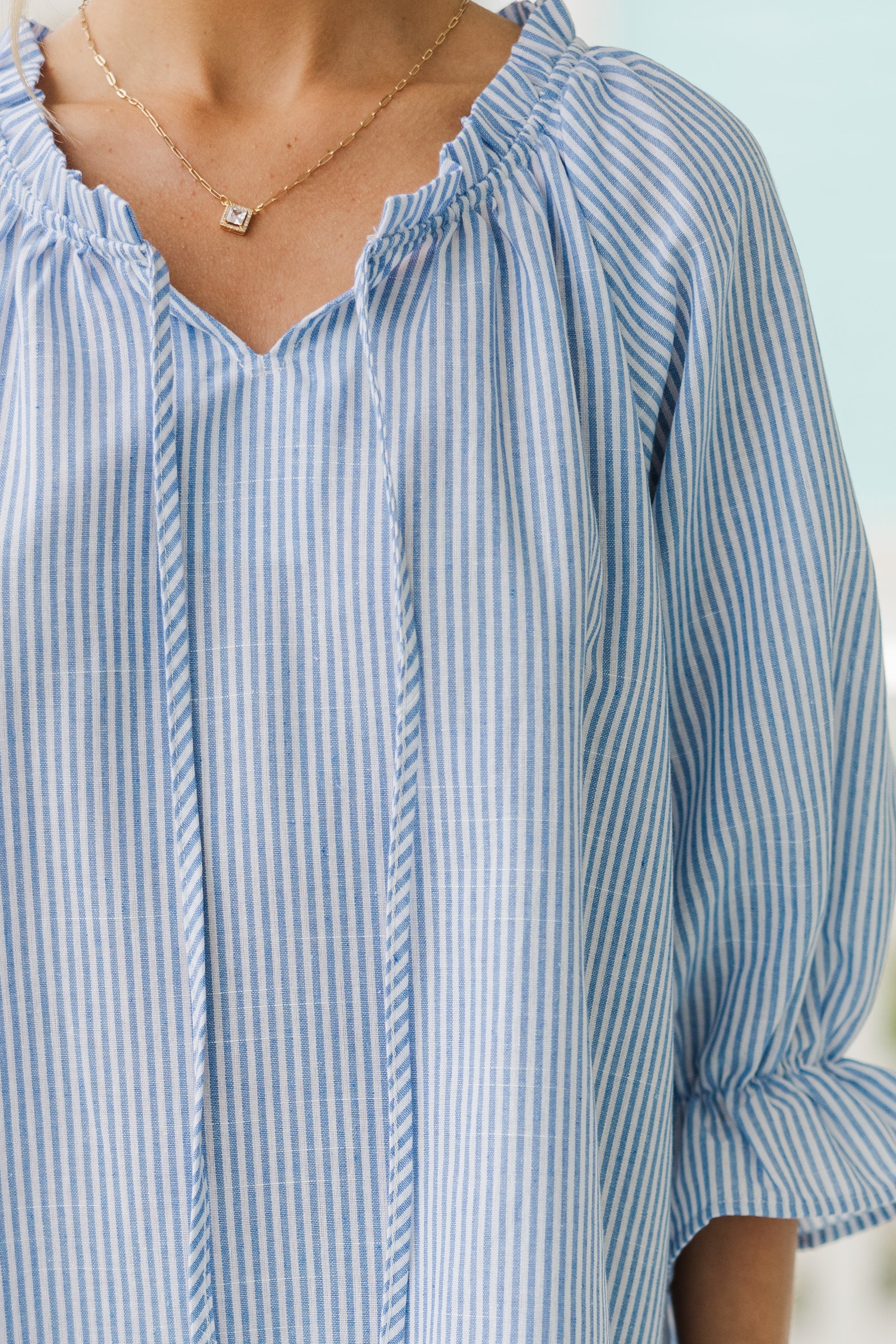Blue Striped Linen Dress for Women - Breathable Summer Casual Dress with Pockets | Perfect for Beach Vacations, Brunch Dates & Outdoor Weddings