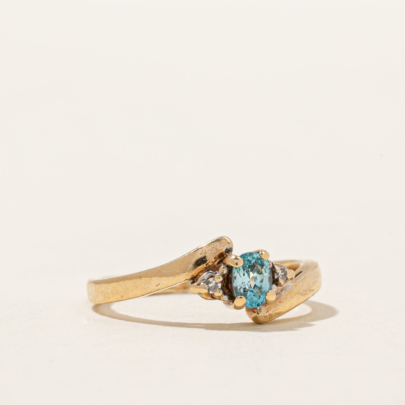Blue Zircon & Diamond Bypass Ring - 0.22ct Natural Zircon & 0.02ctw Diamond Engagement Ring - Size 3.75 - Perfect for Wedding, Anniversary & Special Occasion Gifts