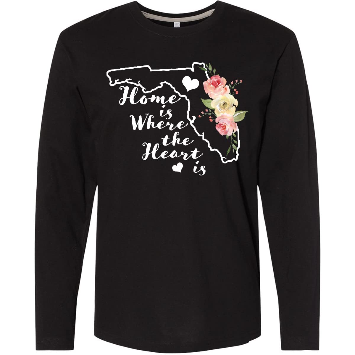 Inktastic Florida Home is Where The Heart is Watercolor Print Long Sleeve T-Shirt for Women - Soft Cotton Casual Tee for Vacation, Beach Outings & Family Gatherings
