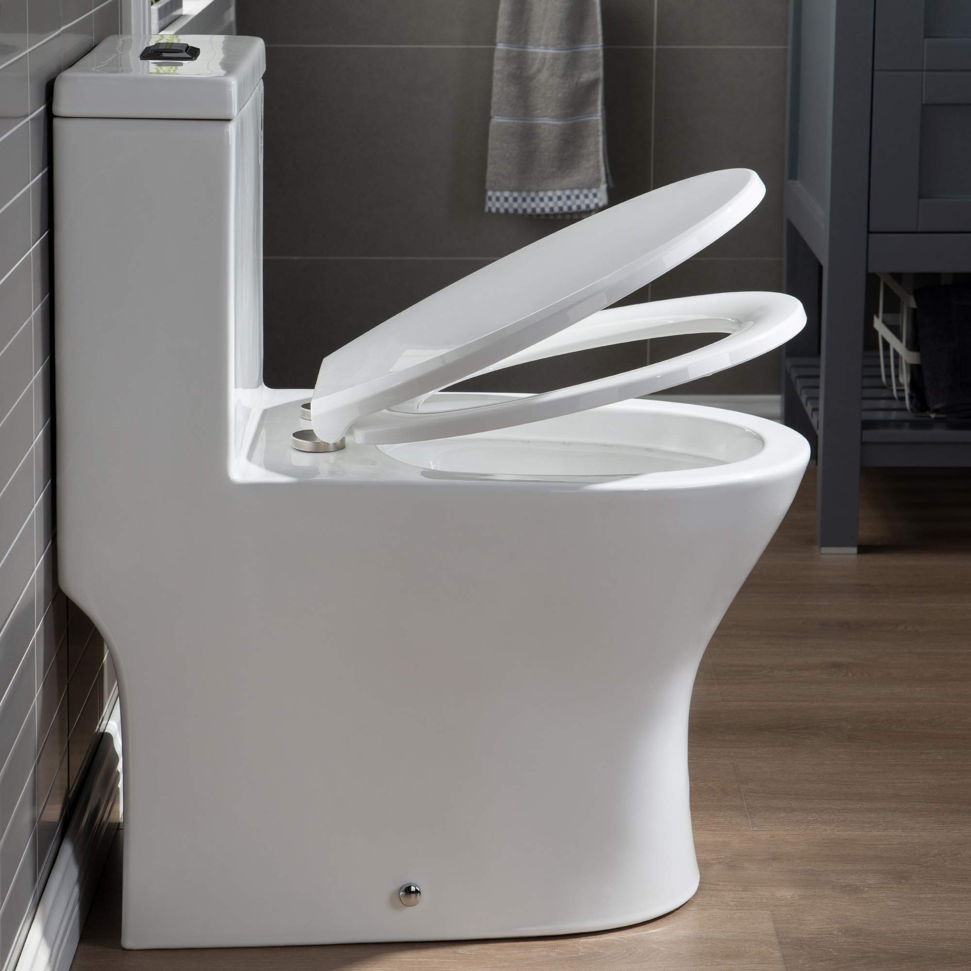 WOODBRIDGE Compact Dual Flush One Piece Toilet 1.28 GPF - Soft Closing Seat, 1000g MaP Score, Small Space Saving Design with Matte Black Button (B0500-MB, White) - Perfect for Tiny Bathrooms, Apartments & RVs
