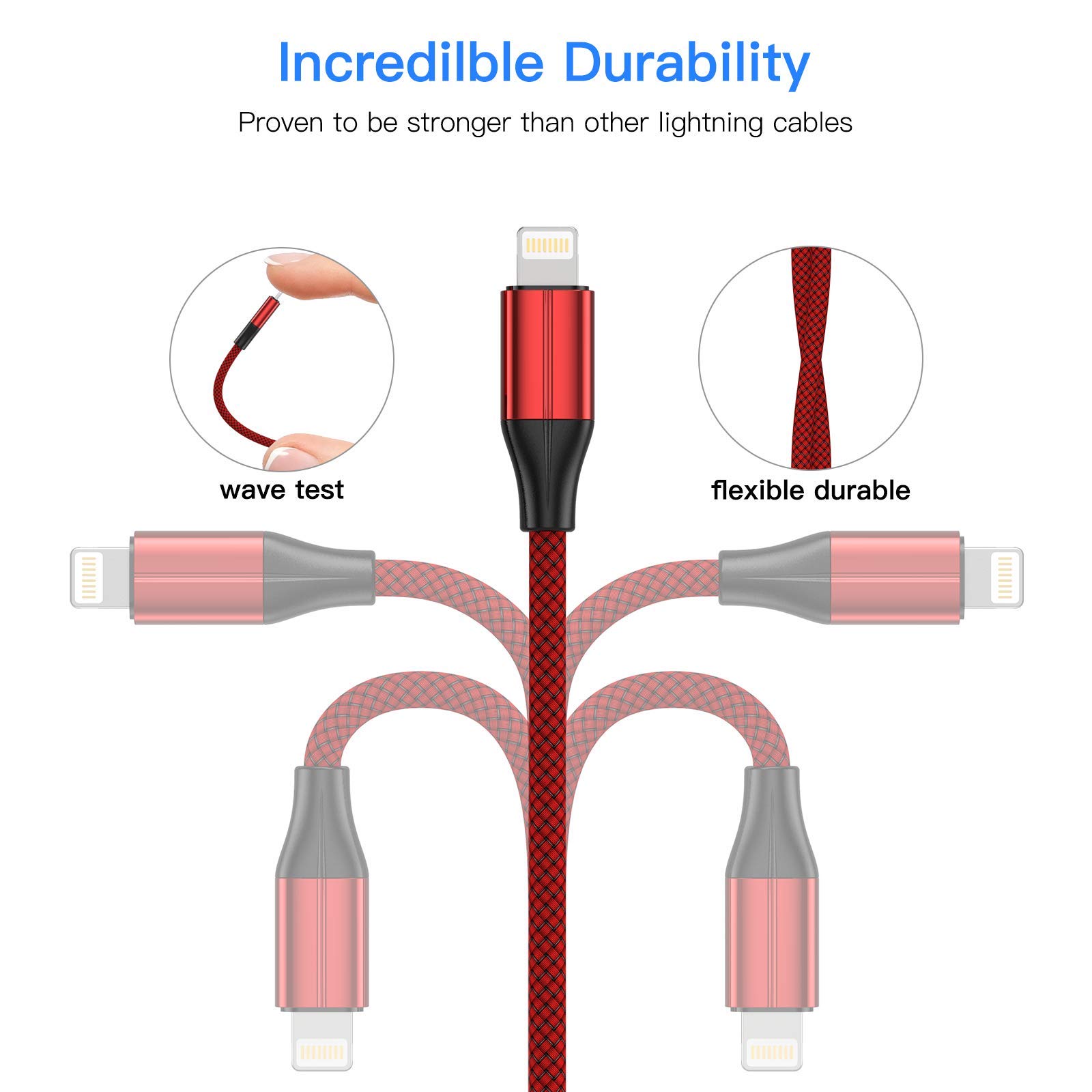 FEEL2NICE MFi Certified iPhone Charger Cable (3 Pack, 3M) - Durable Nylon Braided Lightning Cable, Fast Charging USB Cable for iPhone 13/12/11/X/8/7 - Perfect for Home, Office & Travel Use