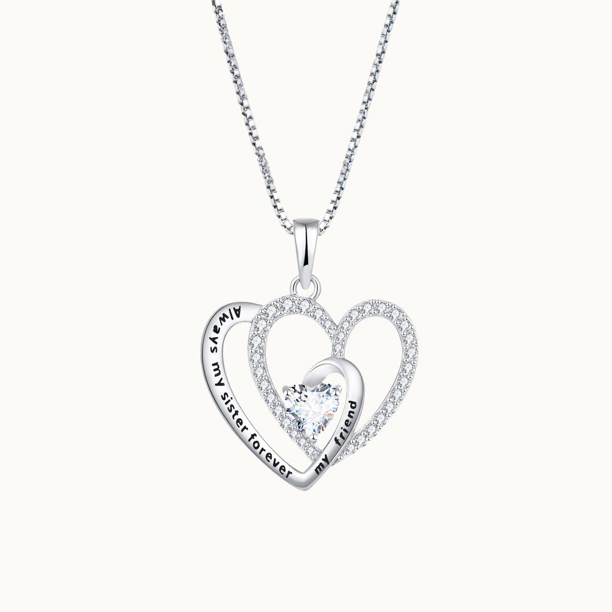 Sister & Friend Love Pendant Necklace - Sterling Silver Heart Charm Jewelry Gift for Women, Best Friends, Sisters | Perfect for Birthdays, Anniversaries, Valentine's Day
