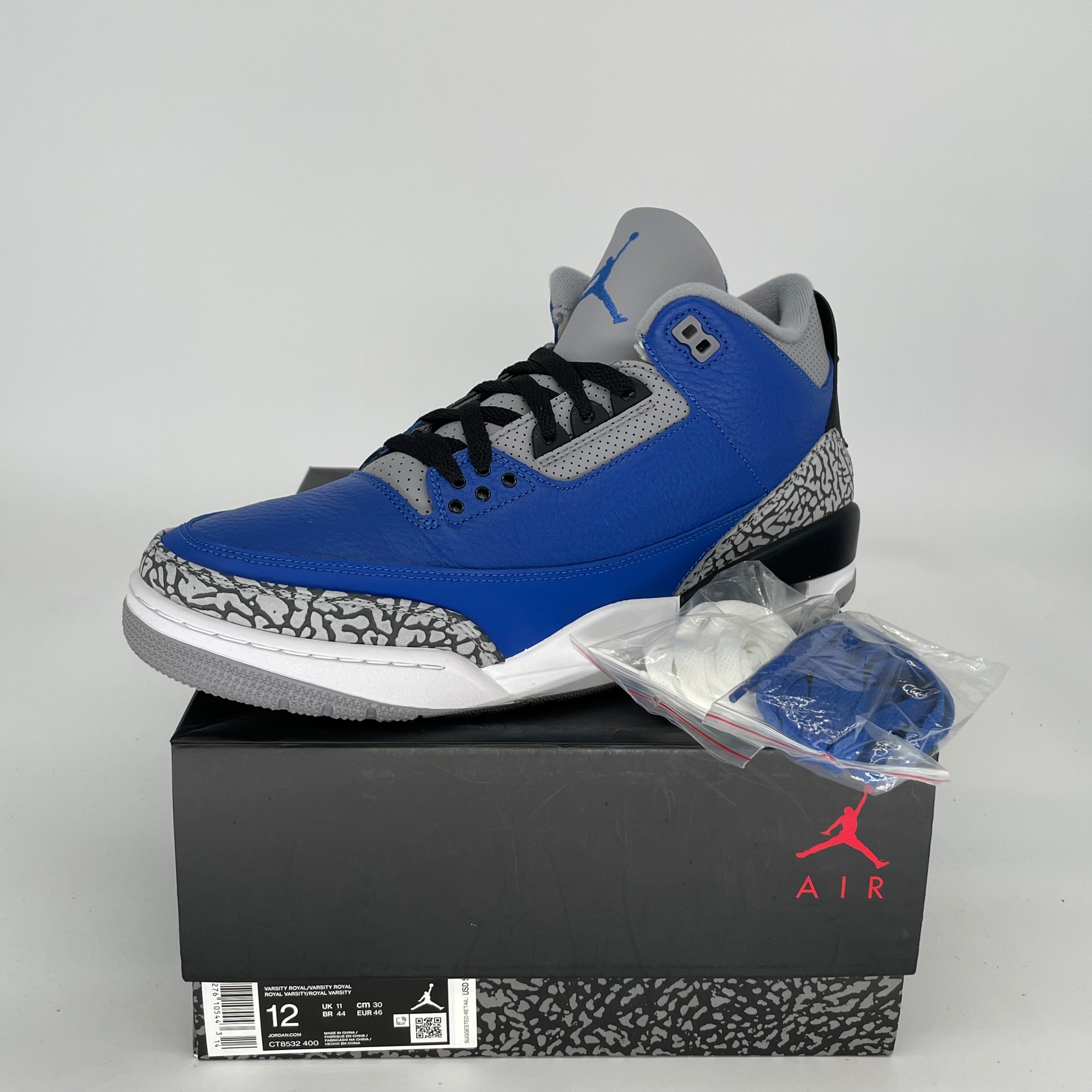 AIR JORDAN 3 VARSITY ROYAL CEMENT Men's Basketball Shoes - Size 12 (CT8532-400) | Retro Sneakers for Streetwear & Sports Performance