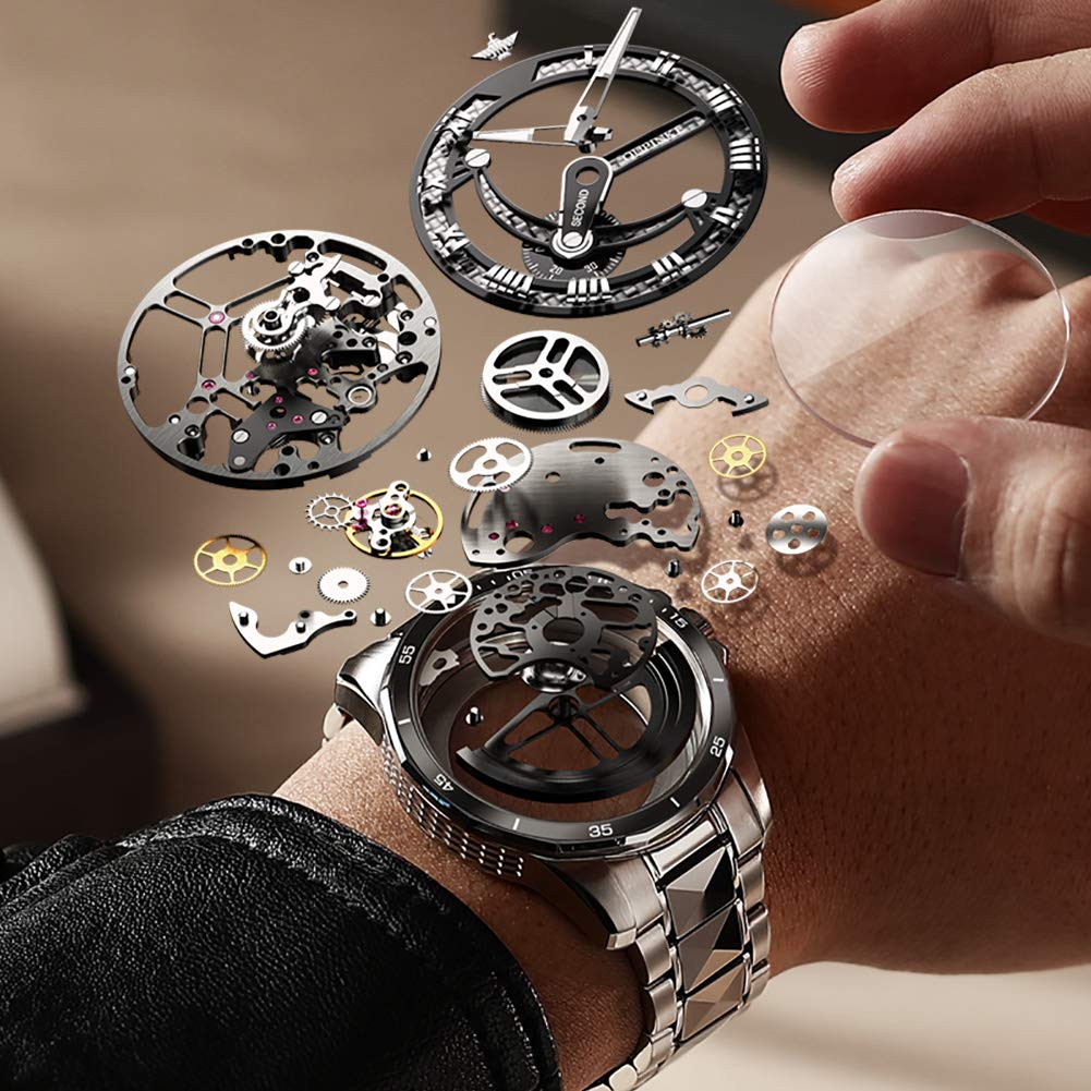 OLEVS Automatic Skeleton Men's Luxury Watch - Mechanical Self-Winding Movement, Sapphire Crystal, Tungsten Steel Case, 50M Waterproof, Luminous Hands - No Battery Needed - Perfect for Business, Formal Events & Daily Wear