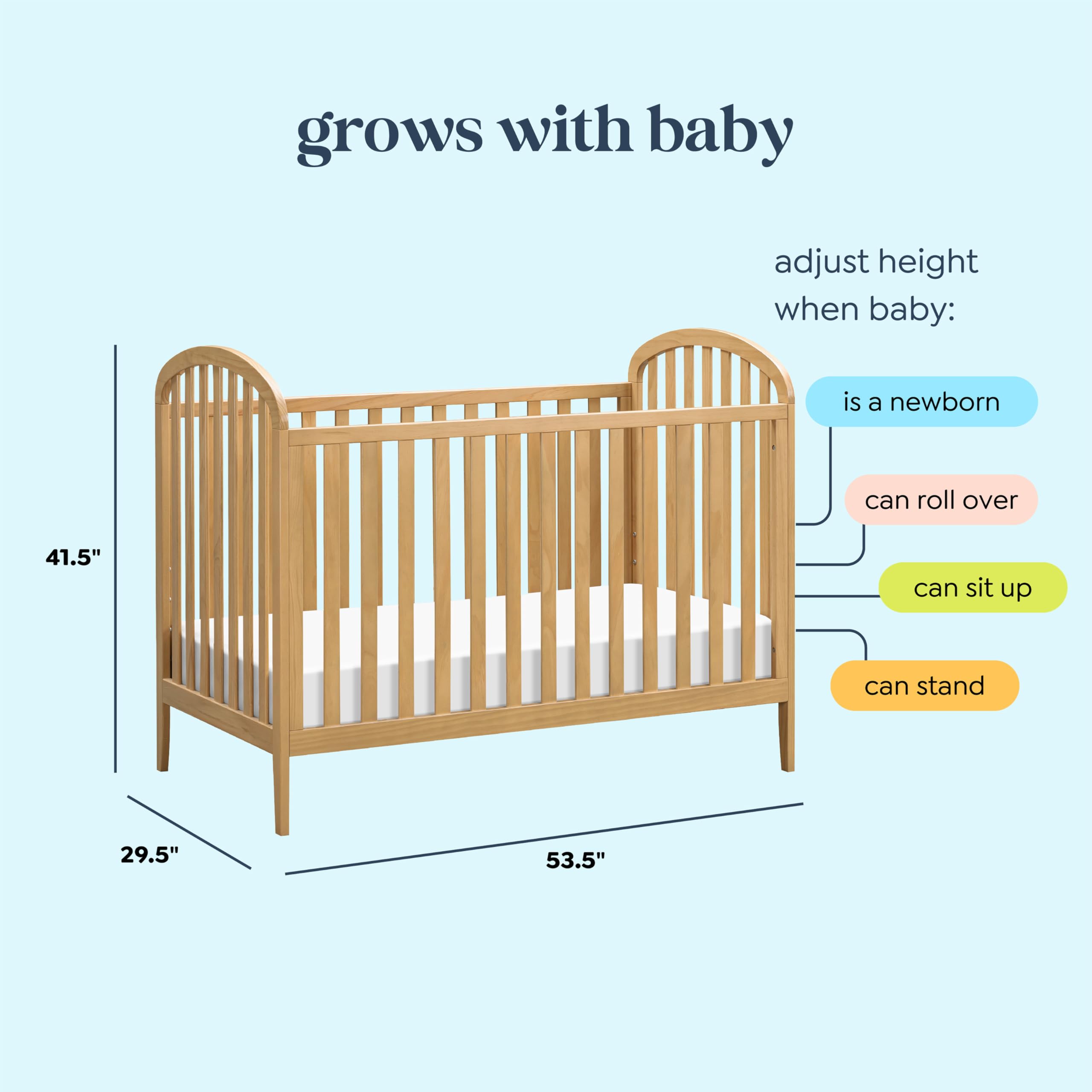 DaVinci Beau 3-in-1 Convertible Baby Crib - GREENGUARD Gold Certified, Converts to Toddler Bed & Daybed - Adjustable Height Wooden Crib in Honey Finish - Perfect for Nursery, Bedroom Transition & Space-Saving Baby Furniture