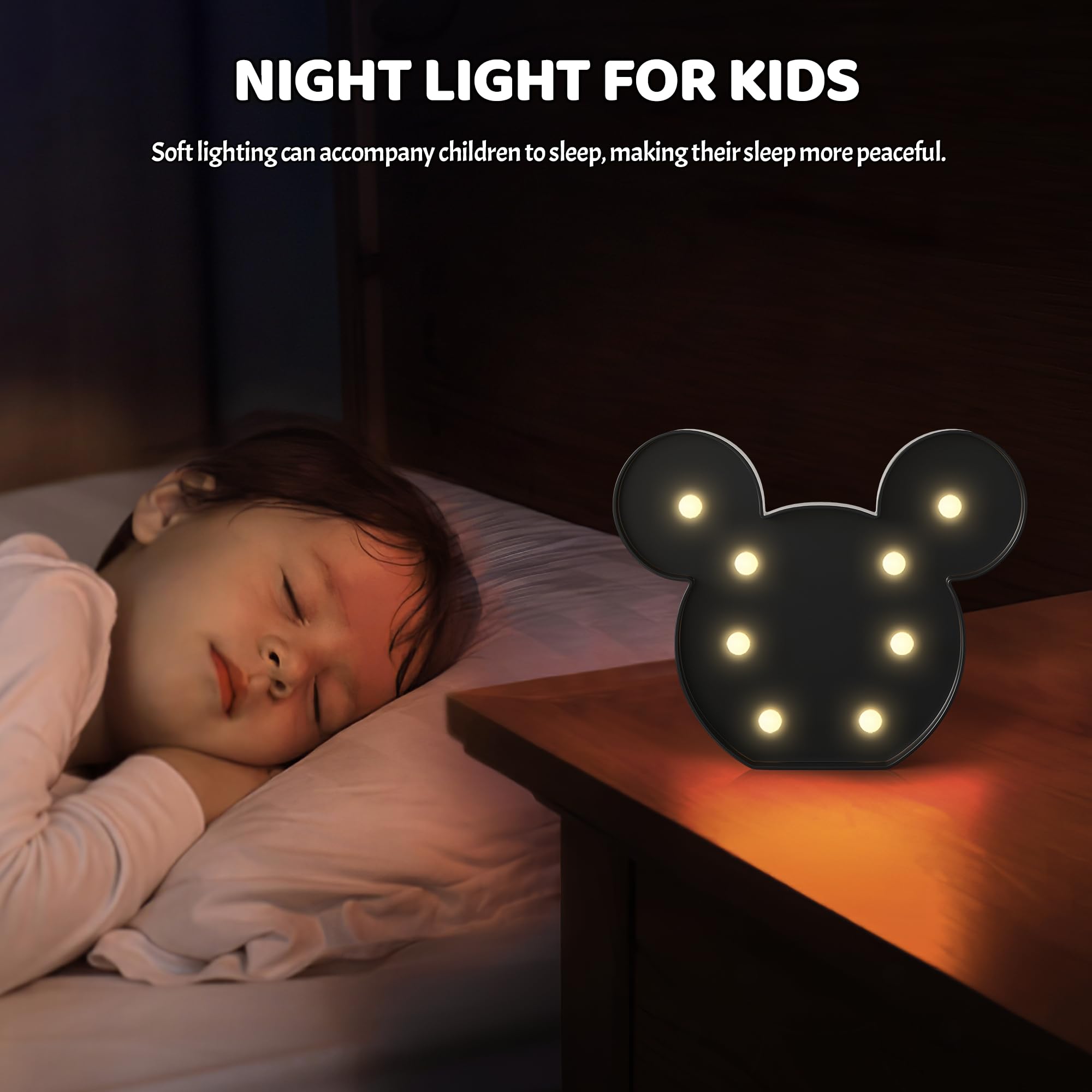 Battery-Powered Mouse Night Light for Kids - Black Mouse Decor for Bedroom, Wall Decor & Birthday Party Decorations - Perfect for Kids Room, Nursery & Sleep Aid