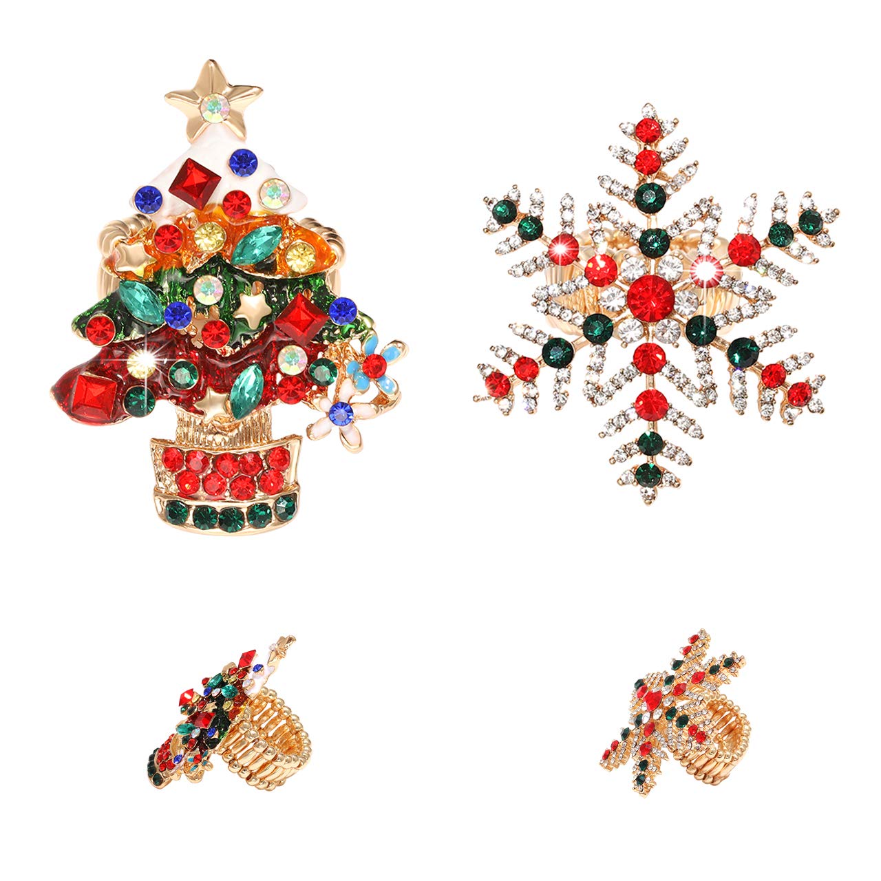 Festive Christmas Stretch Rings for Women - Elegant Snowflake, Santa & Tree Designs with Crystal Rhinestones | Holiday Party Jewelry for Xmas, Winter Celebrations & Gift Giving